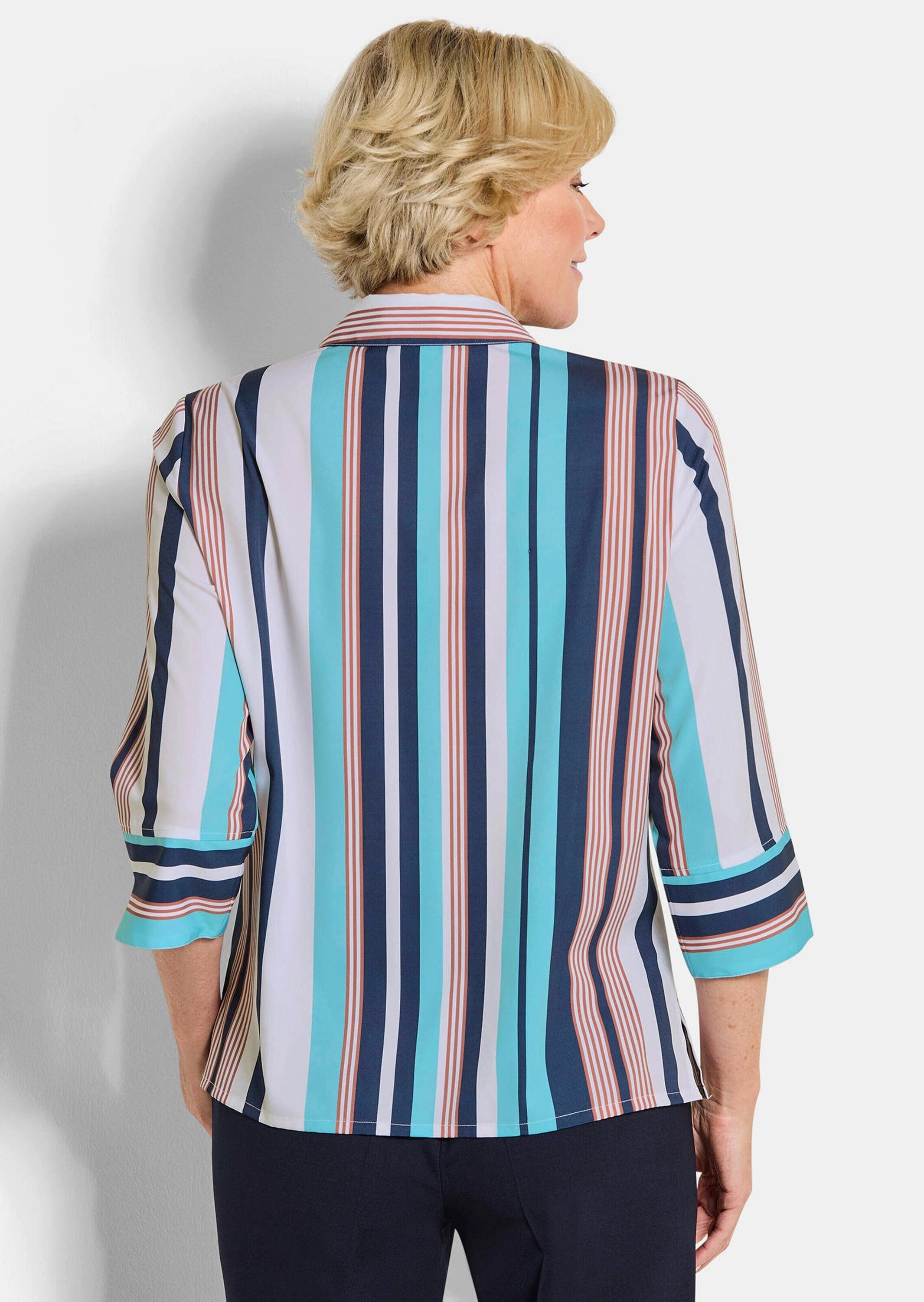 GOLDNER Hemdbluse »Kurzgröße Blusenshirt mit Streifenmuster« Umschlagmanschette