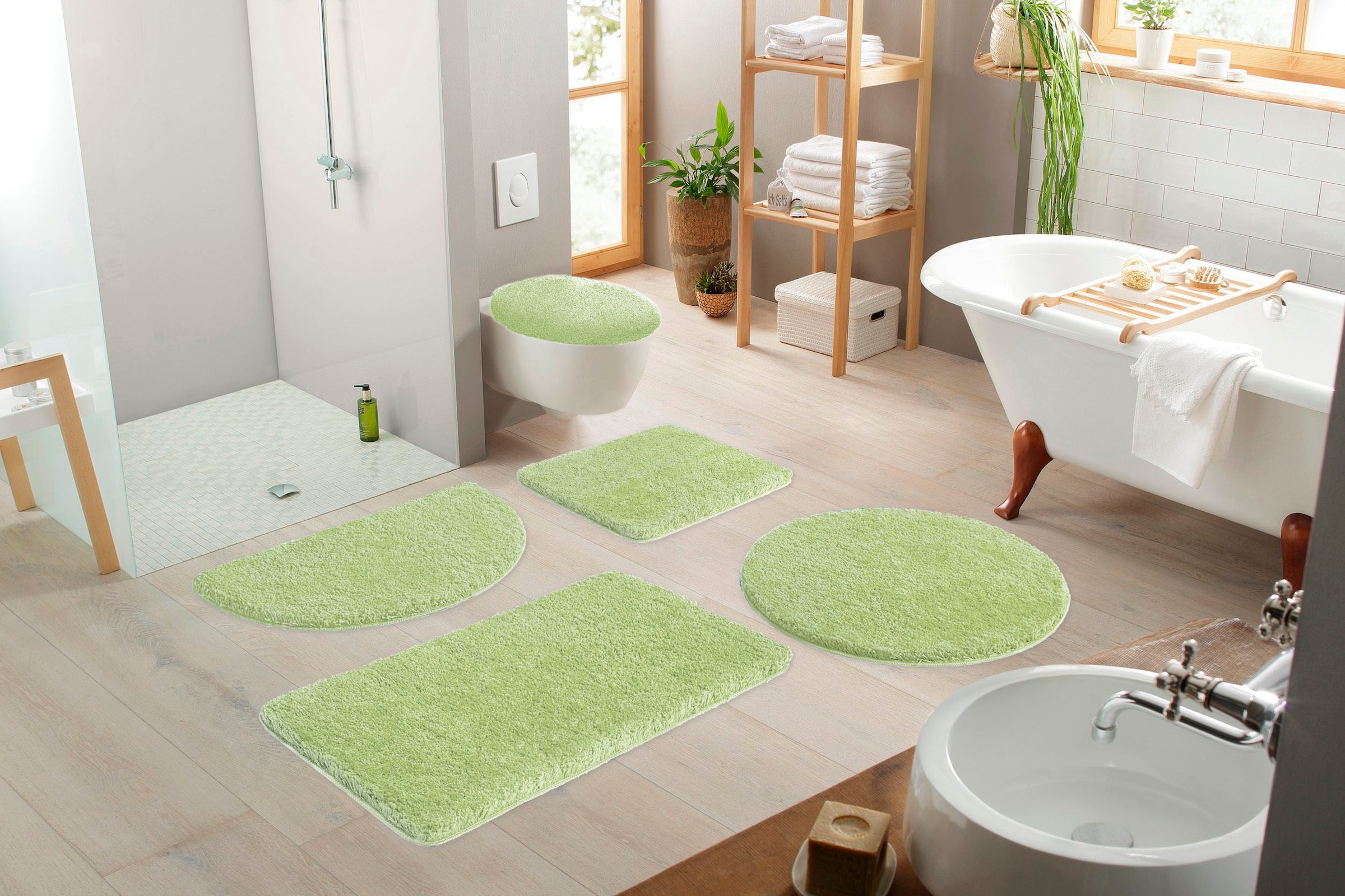 my home Badematte »Sanremo, Badvorleger, Badezimmer Teppich, sehr weich«, rutschhemmend beschichtet, fußbodenheizungsgeeignet-schnell trocknend, Badteppich, unifarben, rechteckig, rund & als 3-tlg. Set erhältlich