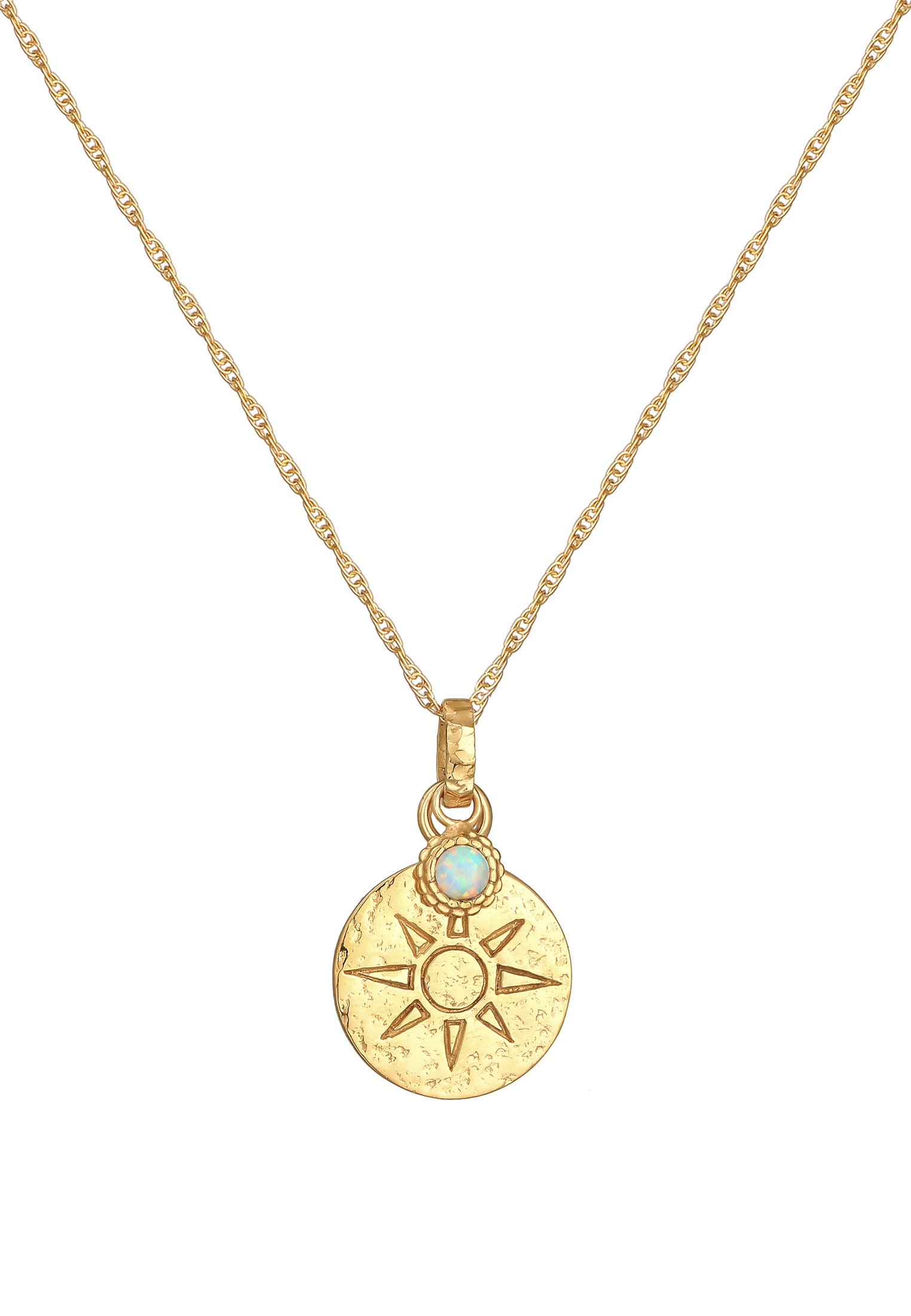 Elli Silberkette »Halskette Plättchen Sonne Antik Opal 925 Silber«