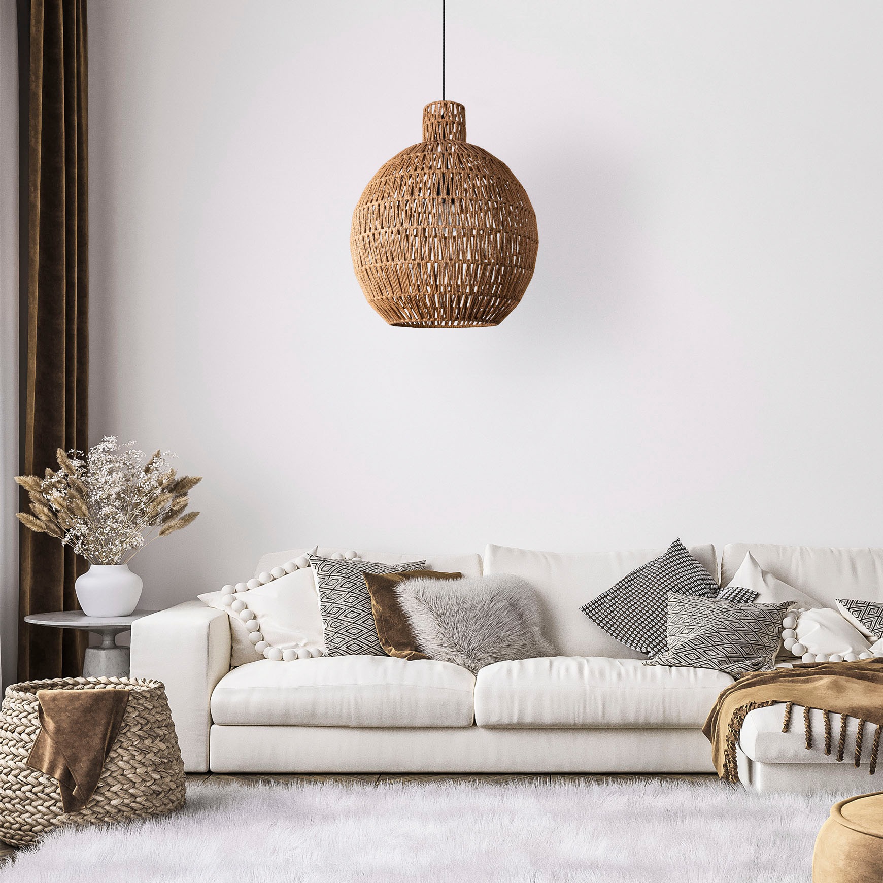 Paco Home Pendelleuchte »ULLA«, Leuchtmittel E27 | ohne Leuchtmittel, Lampe Papier Pendellampe Rustikal Korb LED Boho Rattan Optik E27