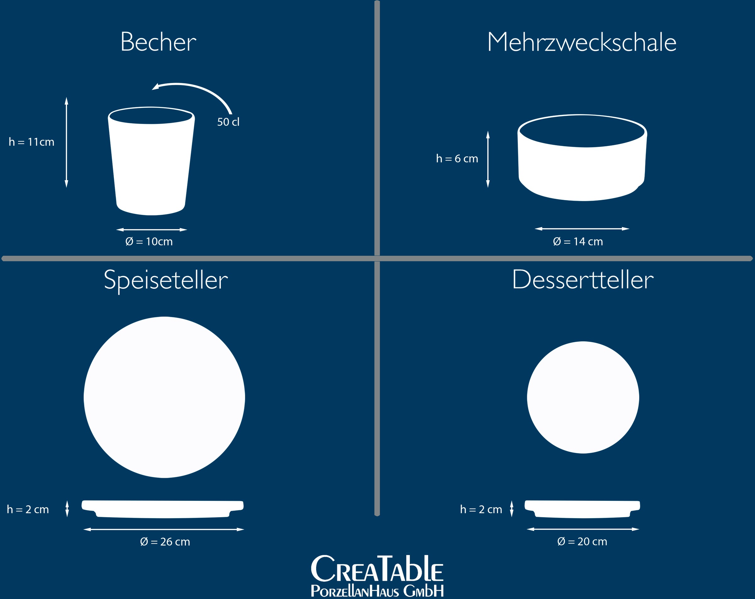 CreaTable Kombiservice »Futuro«, (Set, 8 tlg.), Service, je 2 Speiseteller, Dessertteller, Schalen, Kaffeebecher