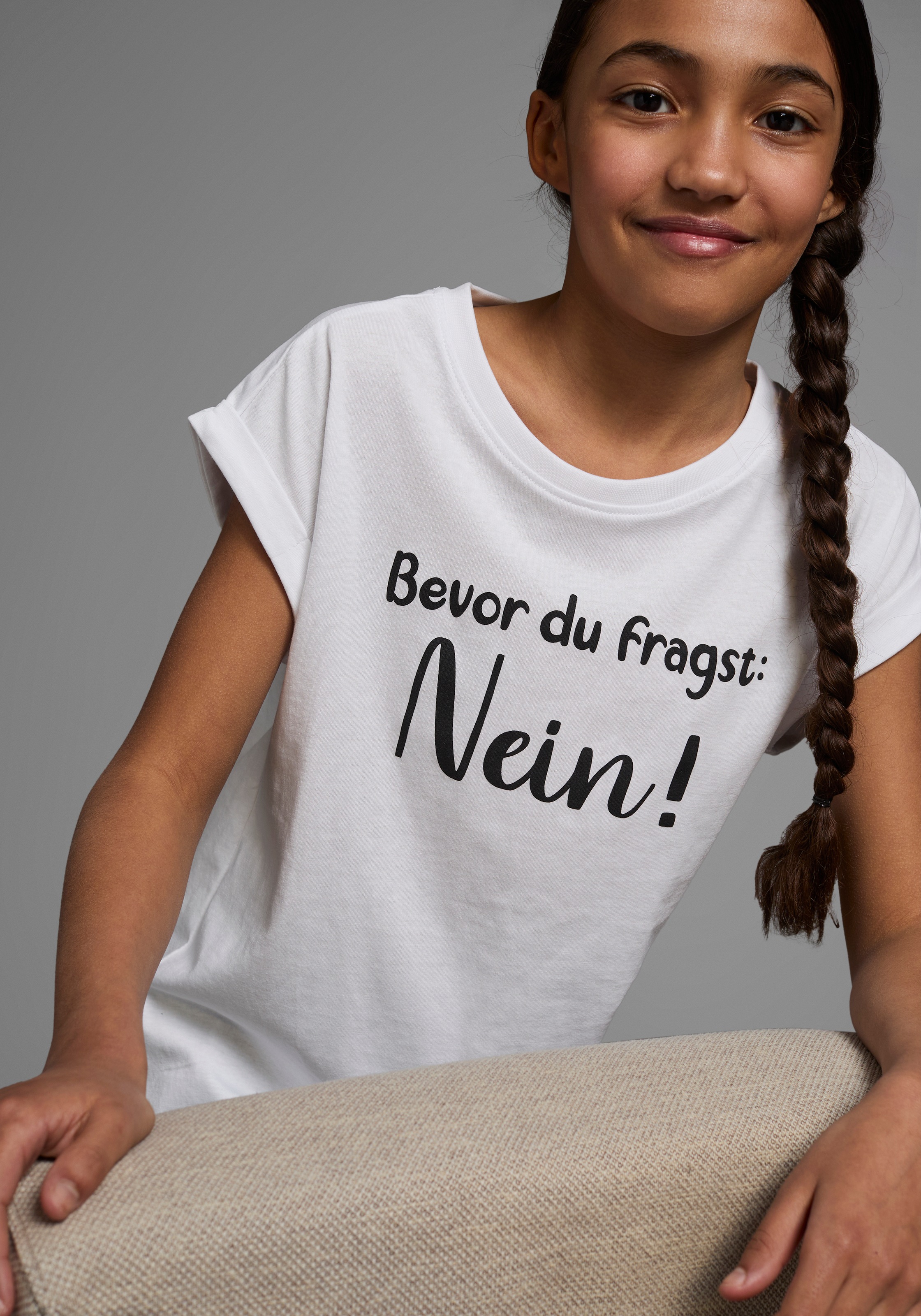 KIDSWORLD T-Shirt »Bevor Du fragst:  NEIN!«, Kurzarm, mit Print, Rundhalsausschnitt
