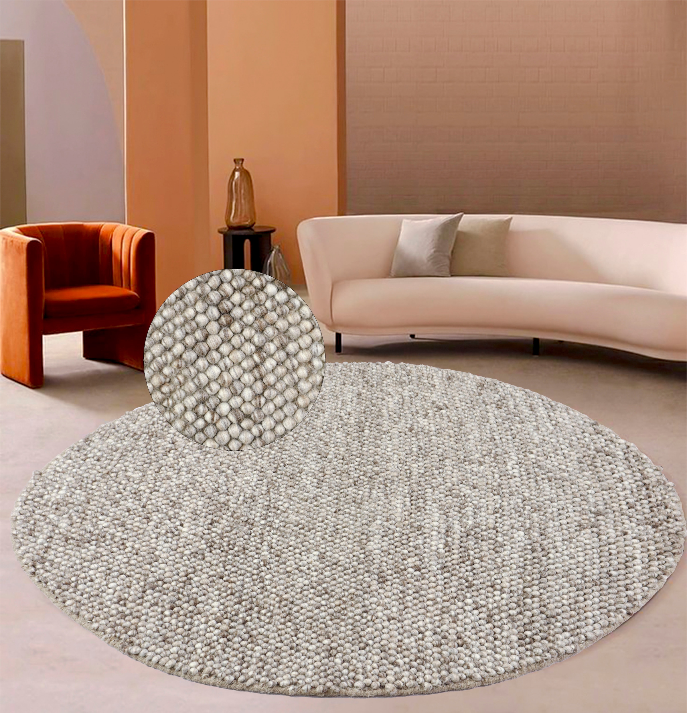 LeGer Home by Lena Gercke Teppich »Ainhoa, handgewebt, Wolle«, rund, 12 mm Höhe, Teppich, Wohnzimmer, Schlafzimmer, Esszimmer