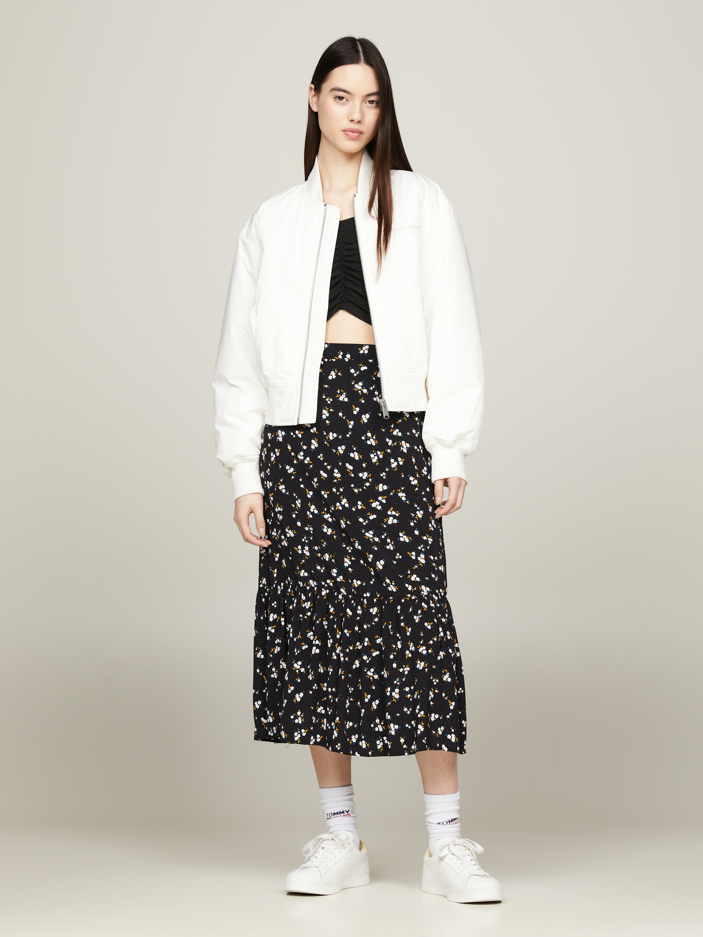 Tommy Jeans A-Linien-Rock »TJW FLORAL RUFFLE MIDI SKIRT EXT«, Webrock Mit Tommy Jeans Markenlabel