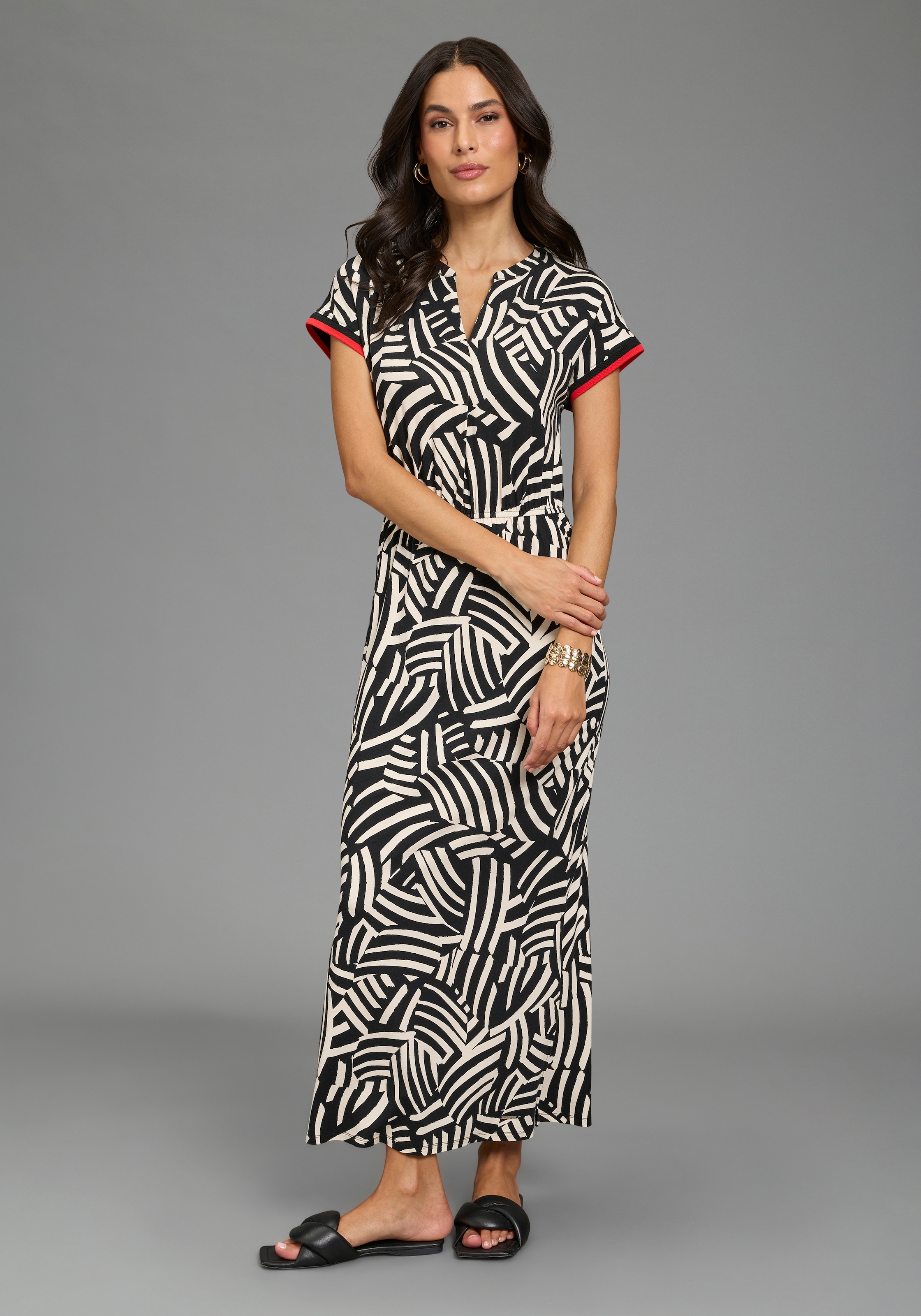 Laura Scott Midikleid abstraktes aDesign, mit Kontrastfarbenen Details