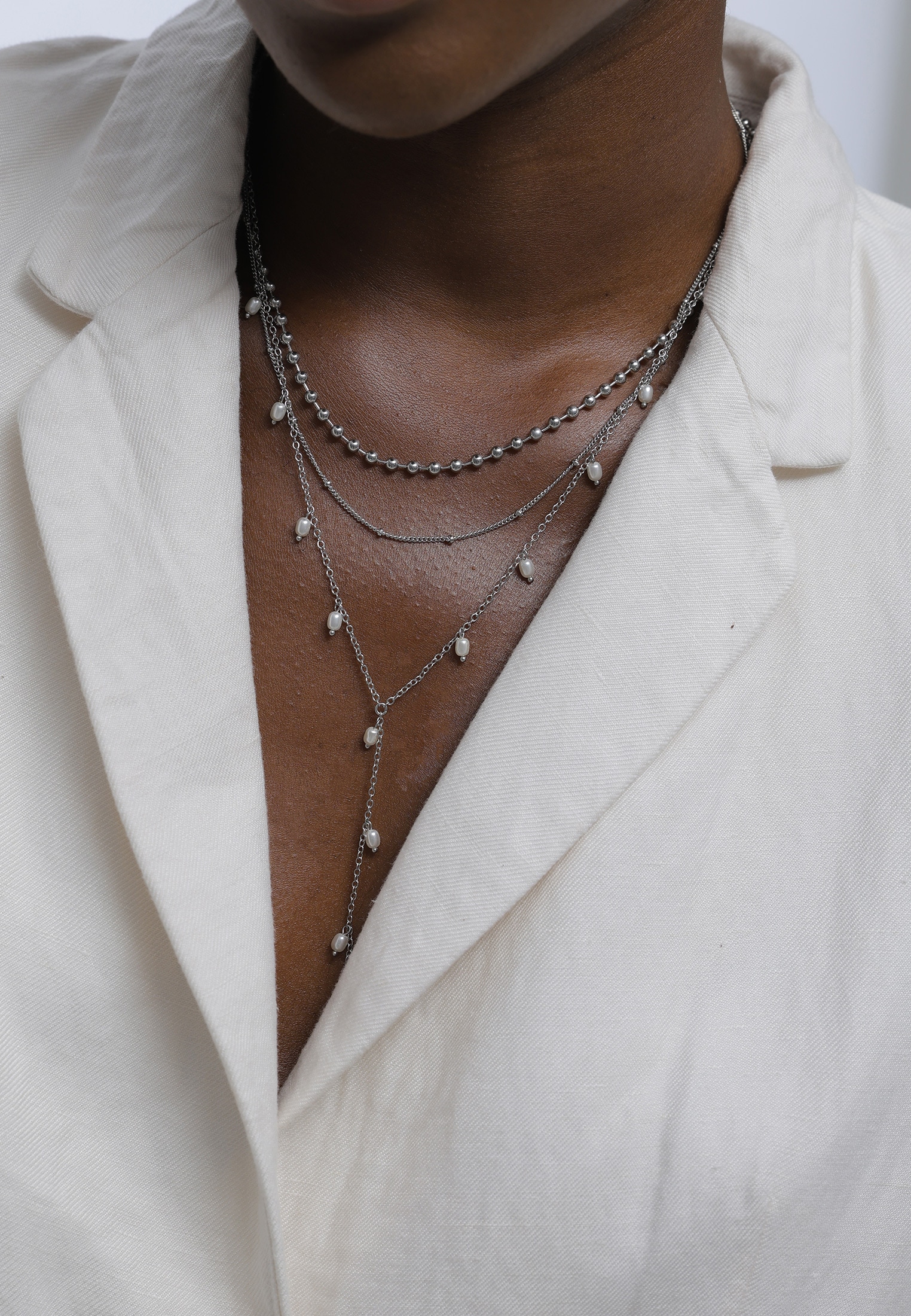 Elli Silberkette »Halskette Y-Kette Layer Kugel Perlen Design Silberfarben 3er Set«