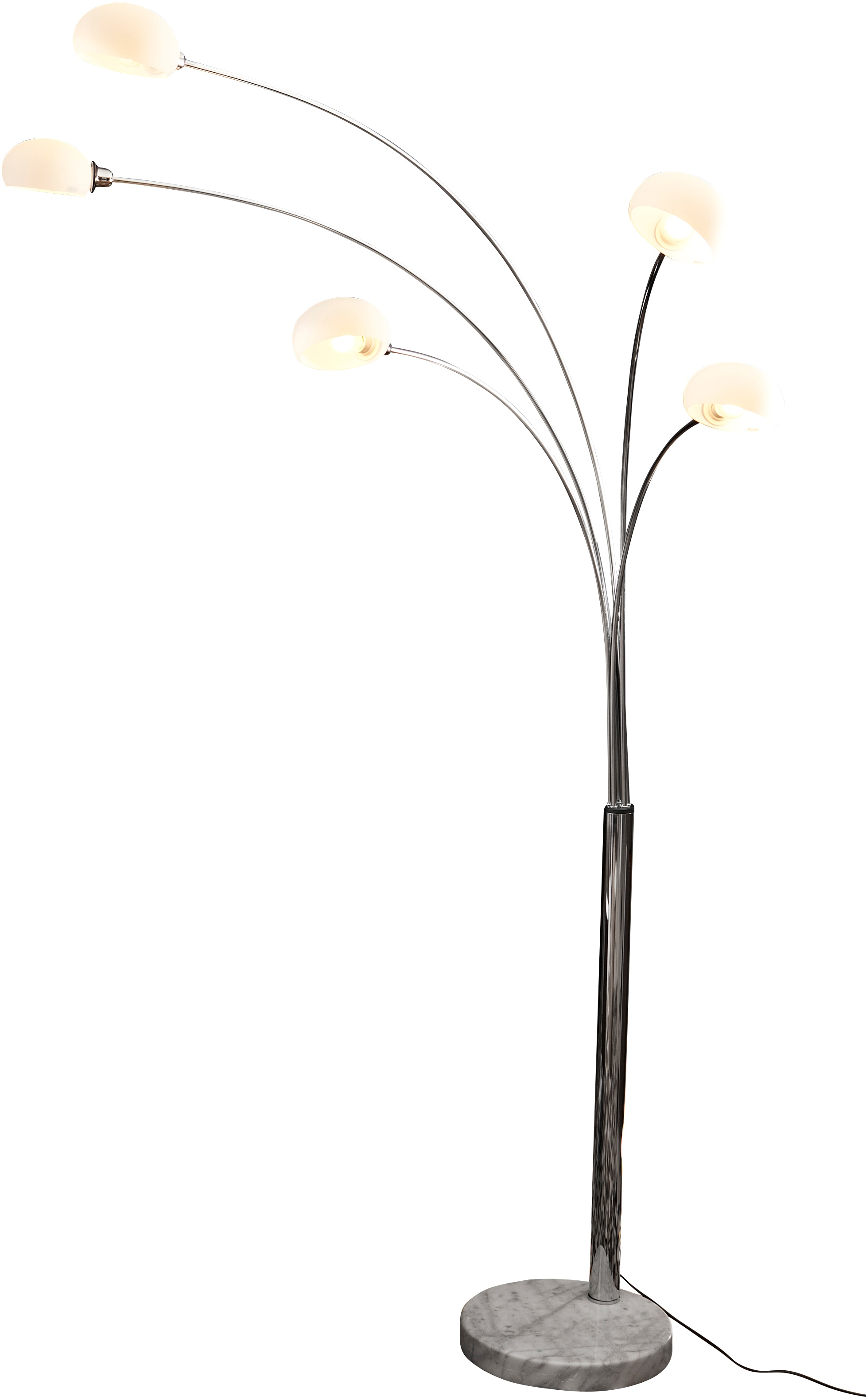 SalesFever Stehlampe »Noa«, 5 flammig-flammig, 5 bewegliche Arme mit Glasschirm, Dimmschalter, echter Marmorfuß