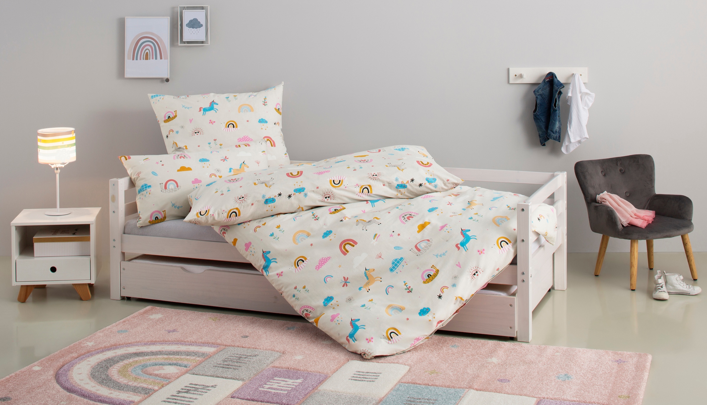 Lüttenhütt Kinderbettwäsche »CUDDLEE«, in vielen Designs: Dino,Einhorn,Weltraum,Baustelle,Herz,Trecker