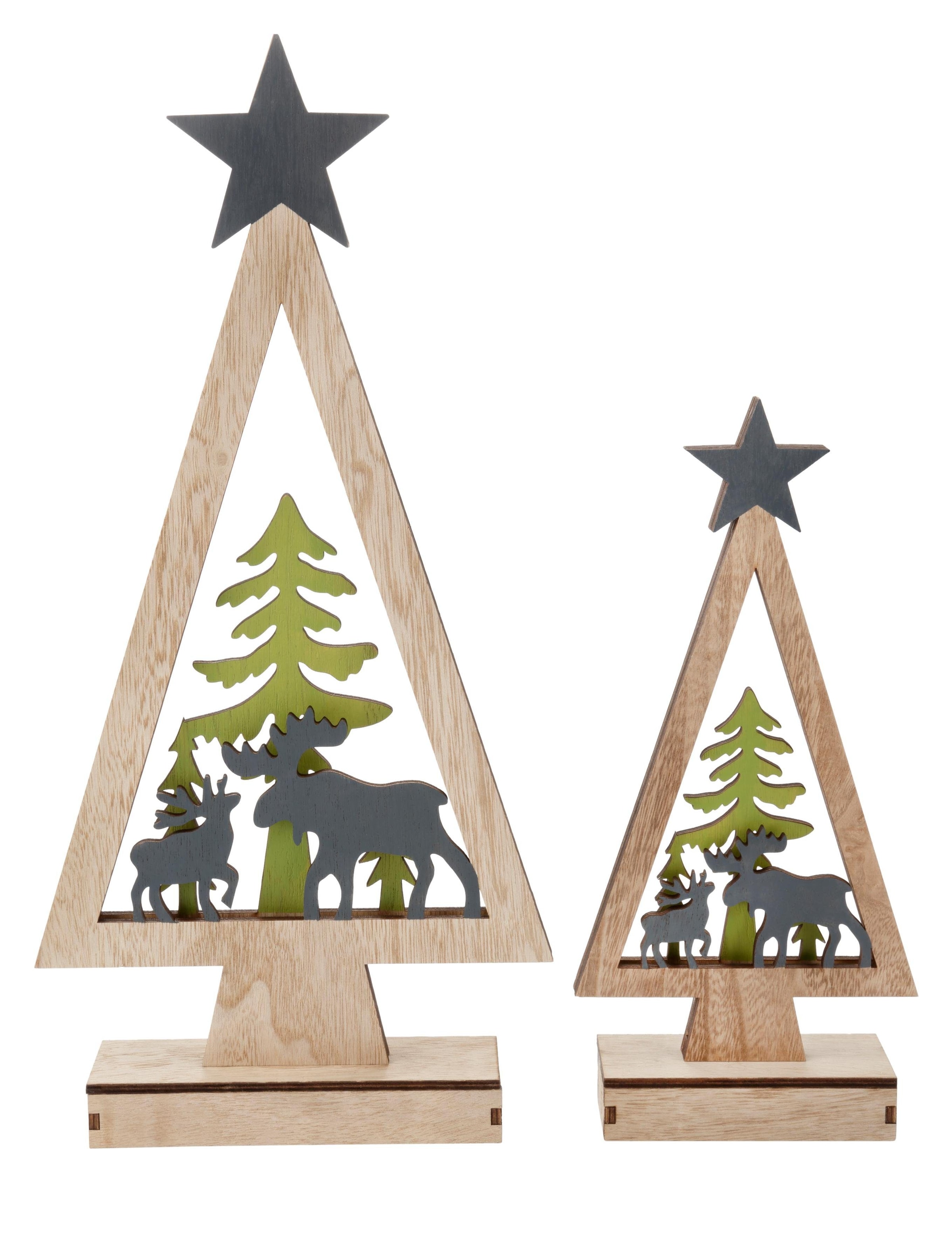 Dekobaum »Baum mit Rentieren, Dekoobjek mit LED Beleuchtung«, Weihnachtsdeko, 2-teilig