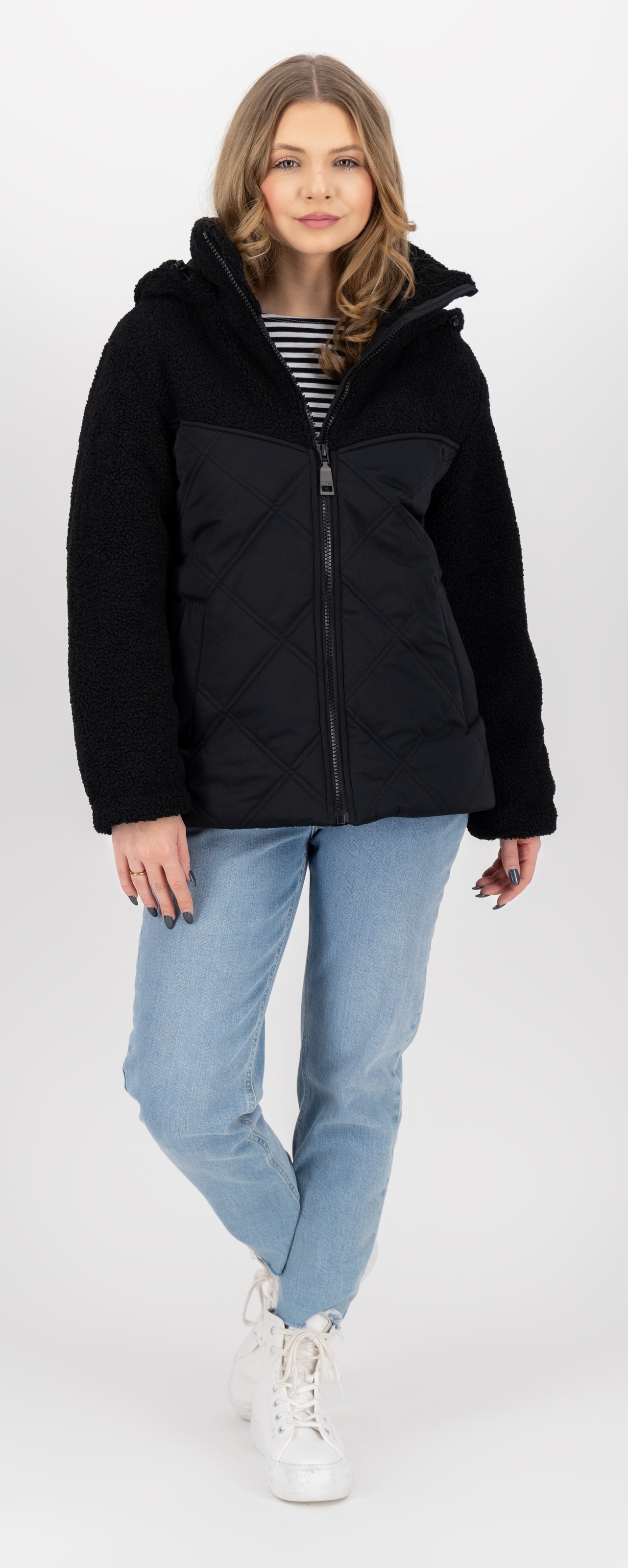 LPO Steppjacke »XAVIA WMN«, hochgeschlossener Kragen mit Sherpa-Fleece