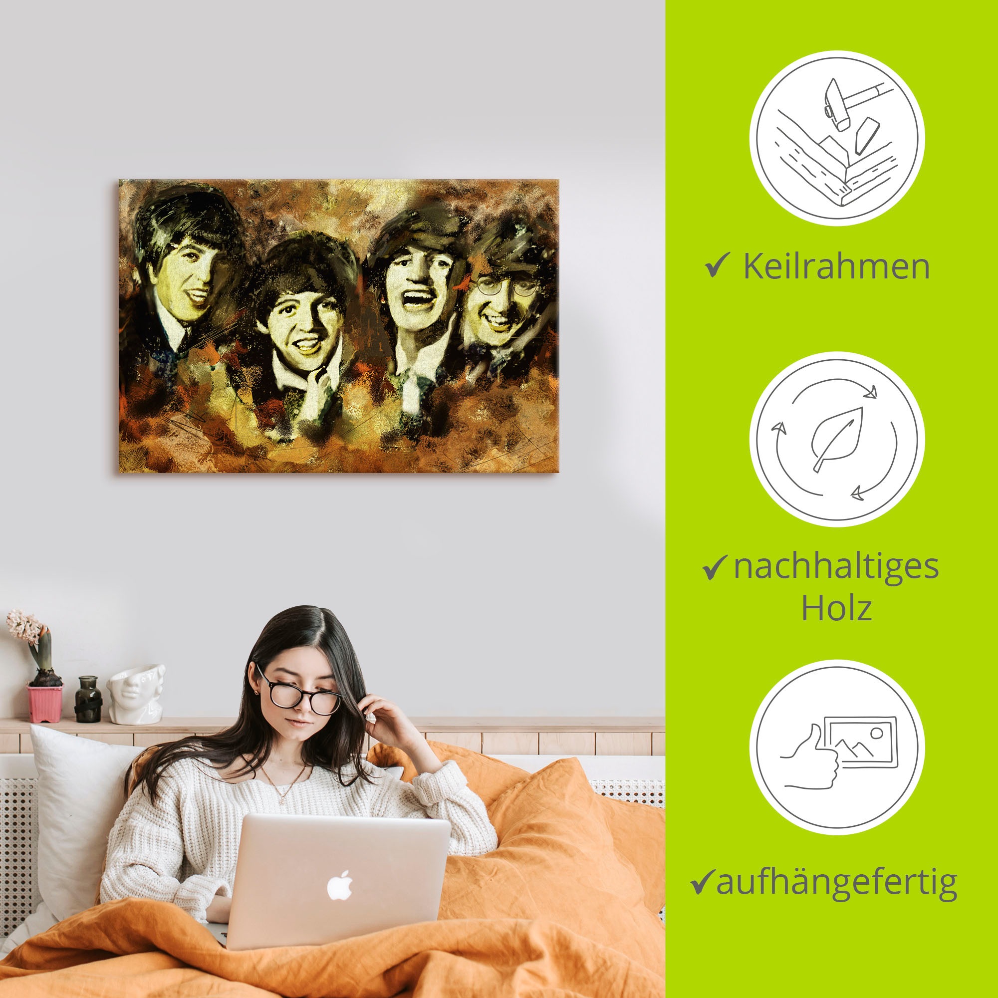 Artland Wandbild »Beatles«, Bilder von berühmten Musikern, (1 St.), als Leinwandbild, Wandaufkleber in verschied. Größen