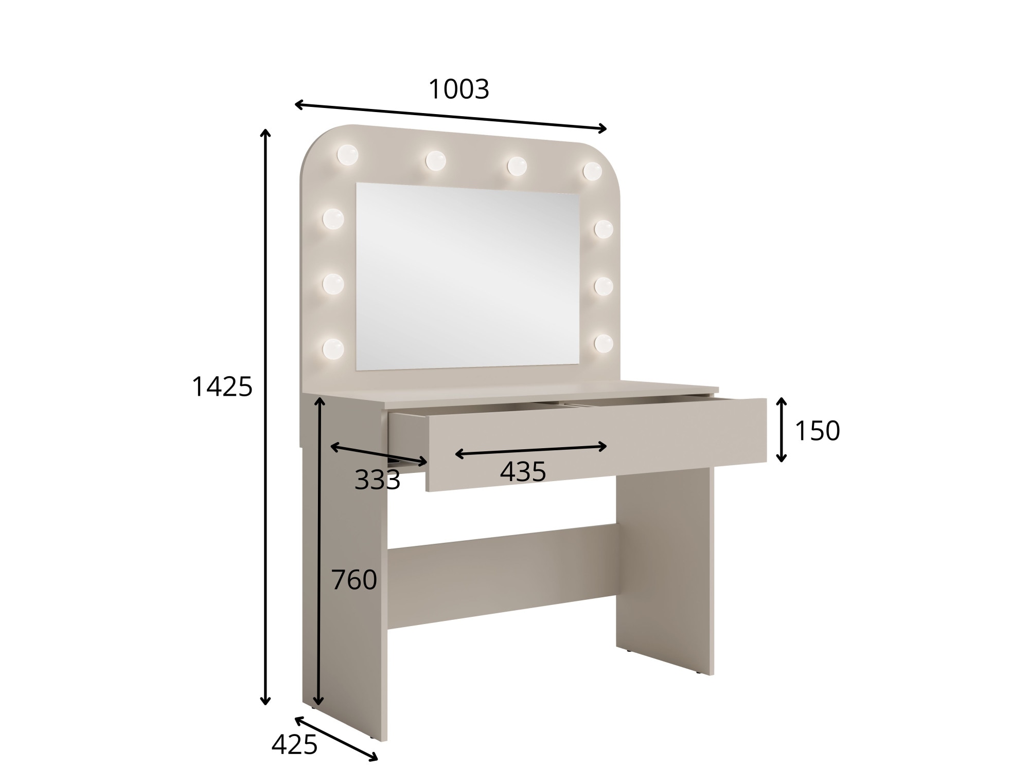 OTTO home Schminktisch »NANCY,BE A STAR! Hollywood Spiegel+Beleuchtung, Schublade Soft Close« B/T/H: 100/42,5/142cm, Farbei Kaschmir Beige,  Kosmetiktisch mit viel Stauraum, LED, Soft-Close,