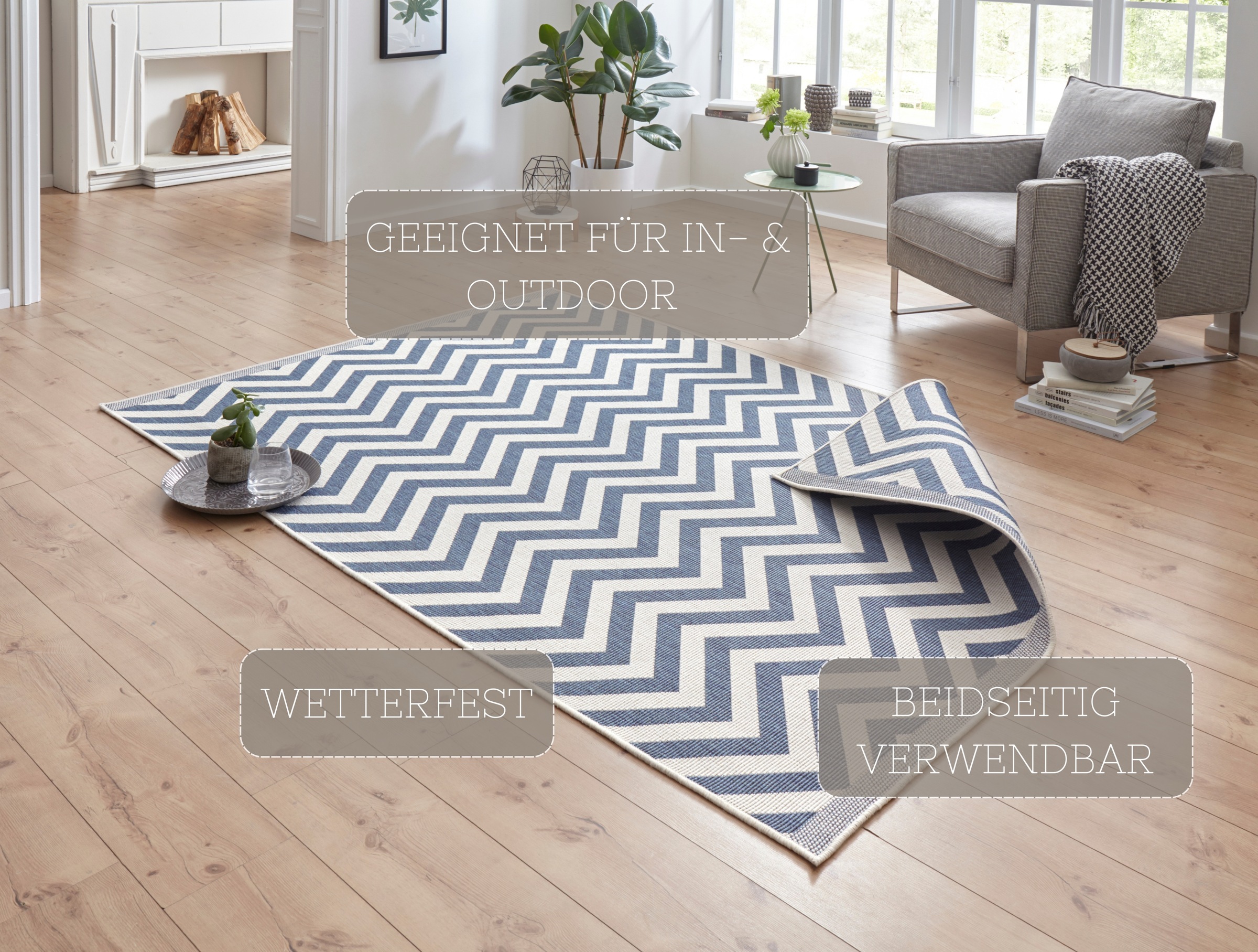 HANSE Home Teppich »Palma Wendeteppich«, rechteckig, 5 mm Höhe, In-& Outdoor, Wetterfest, Balkon, Läufer, Wohnzimmer, Wasserfest