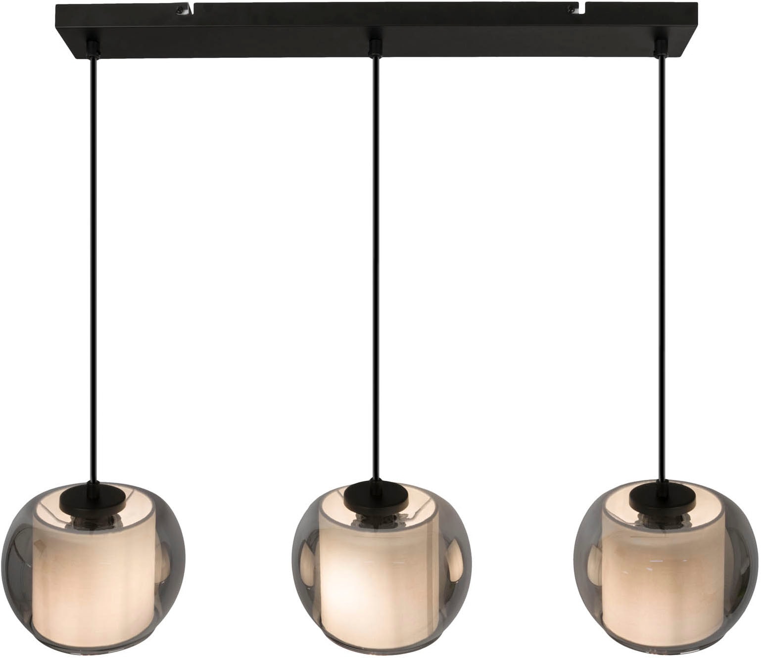 OTTO home Pendelleuchte »Tanissa mit Doppelschirm« E27 1 Stk. Pendellampe, Rauchglas, innen Stoffschirm, E27, Glasschirm, Glaskugel