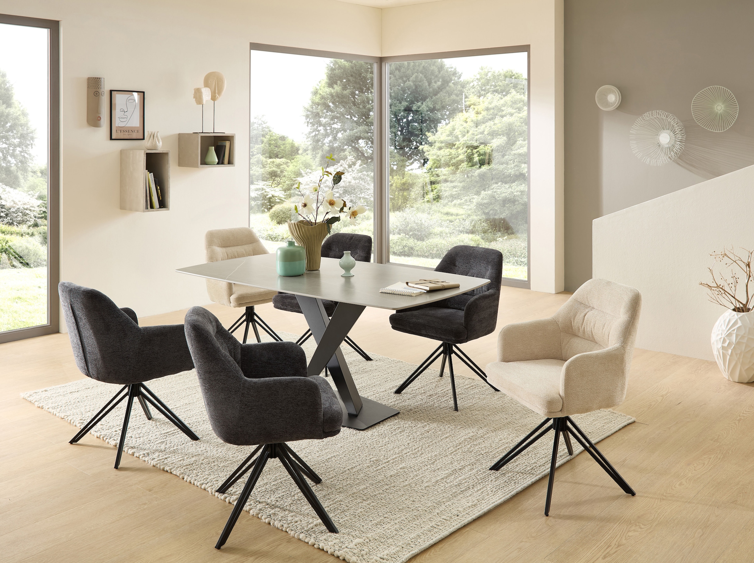 Stolkom Esstisch »Ventura Esszimmertisch Keramik, Esstisch Keramik BxHxT 180x75x90 cm«, Keramikoberfläche abgerundete Ecken, Metallgestell schwarz matt