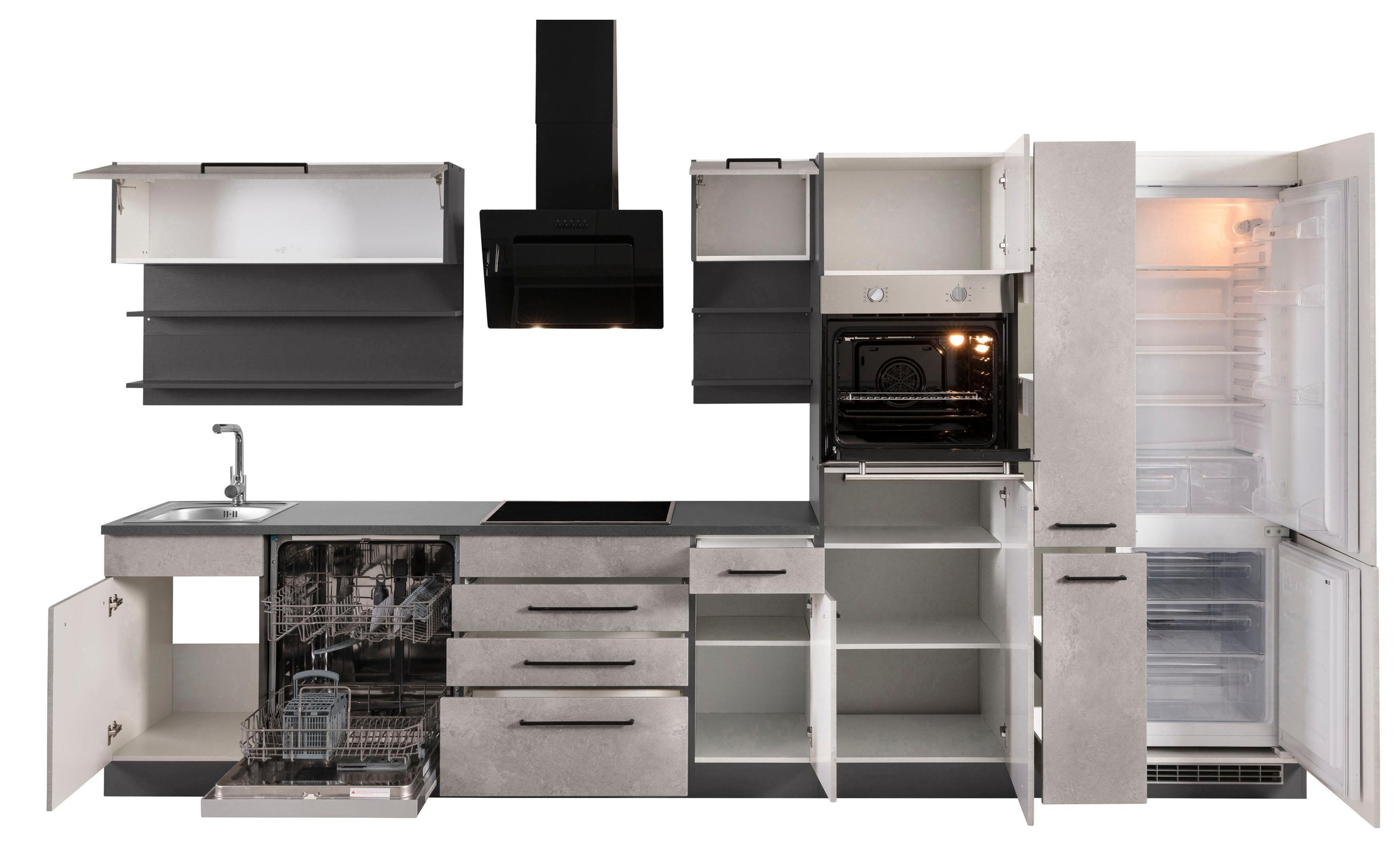 HELD MÖBEL Küchenzeile »Tulsa«, ohne E-Geräte, Breite 360 cm, schwarze Metallgriffe, MDF Fronten