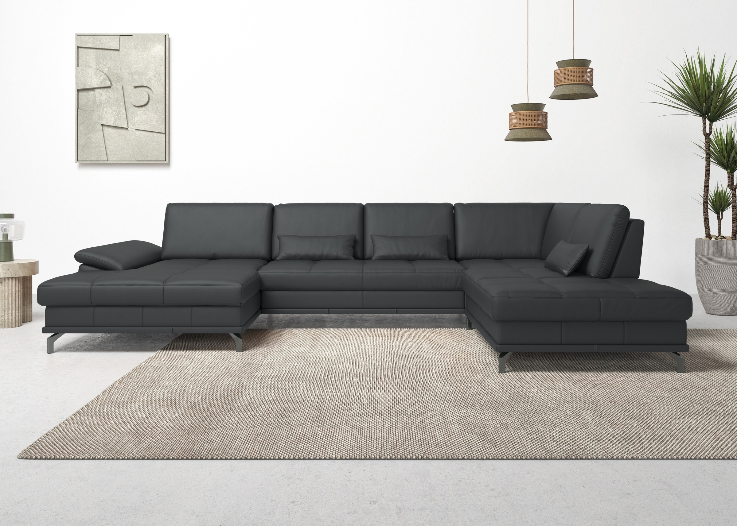Places of Style Wohnlandschaft »Costello U-Form, mit Sitztiefenverstellung, Armteilverstellung und«, 3 Nierenkissen, optional Bettfunktion und Bettkasten