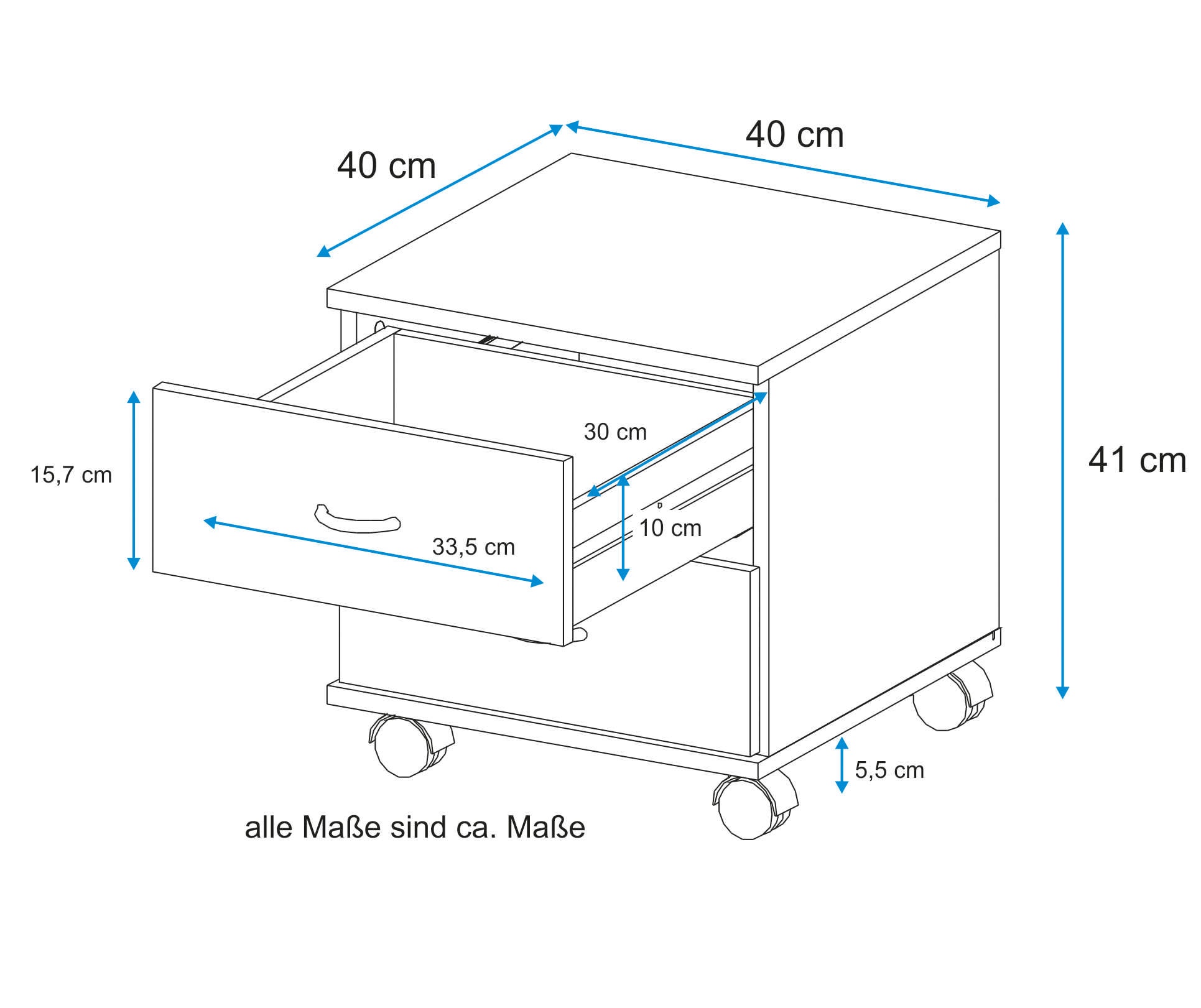 VOGL Möbelfabrik Rollcontainer »Barrie, Bürocontainer, Nachtschrank«, (1 St.), Ausführungen mit/ohne Schubladen, Höhe 41 cm, Made in Germany