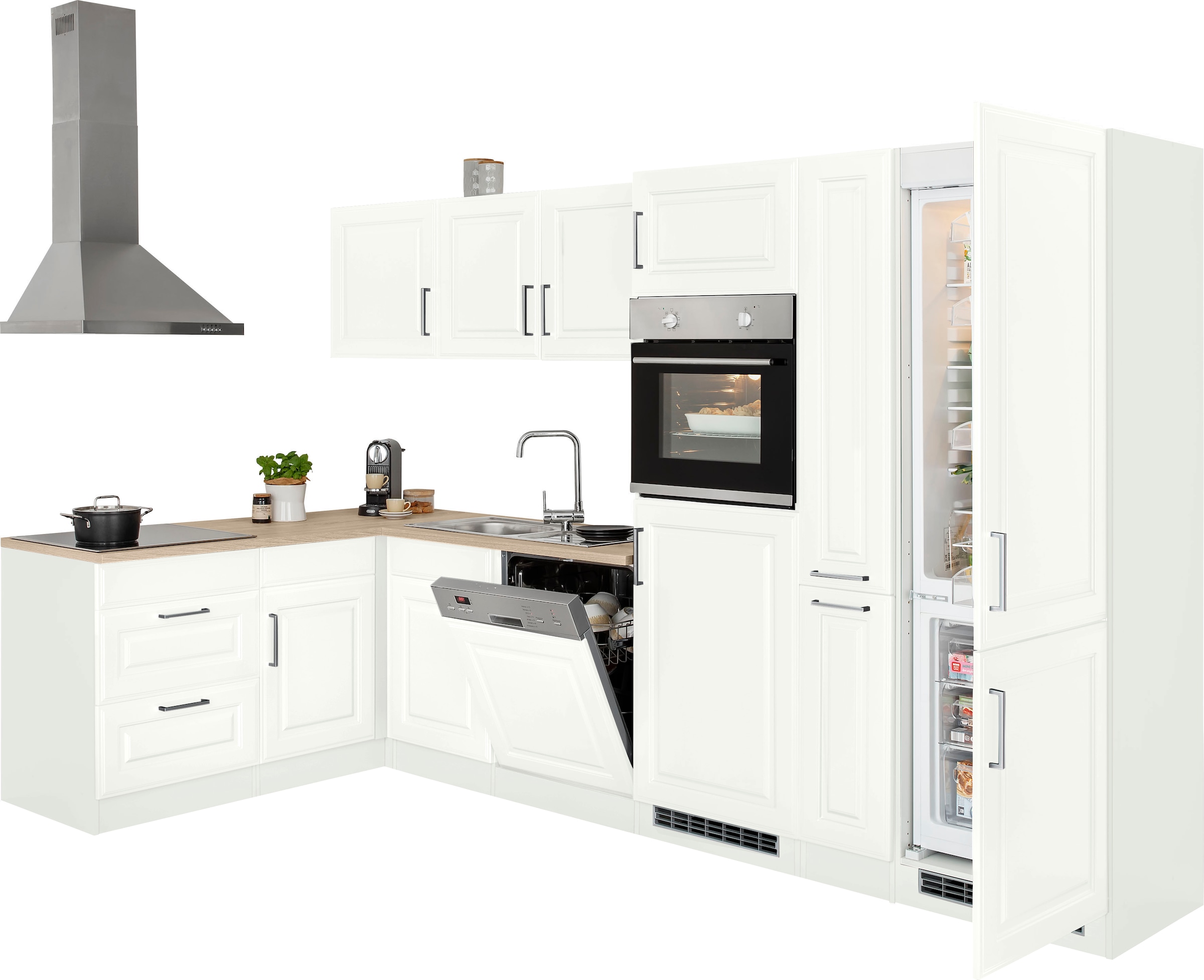 KOCHSTATION »KS-Stockholm« Stellbreite 320/170 cm, mit hochwertigen MDF Fronten im Landhaus-Stil