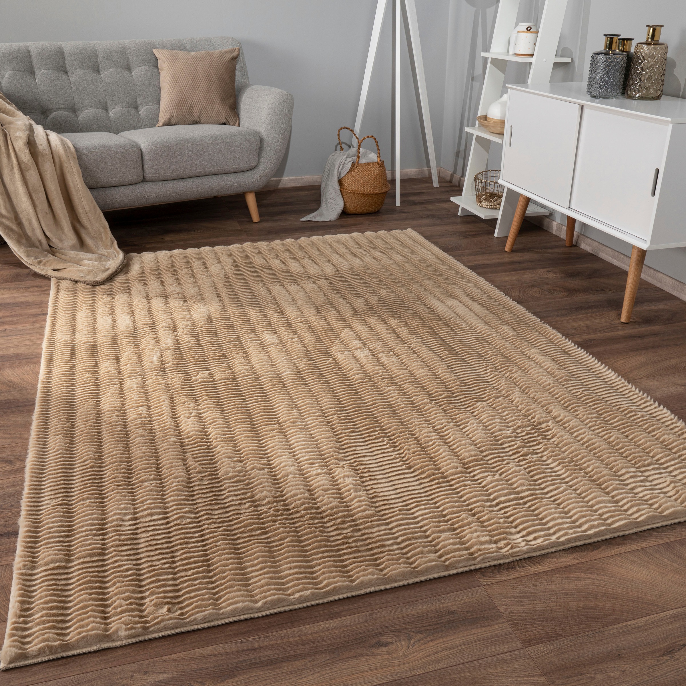 Paco Home Hochflor-Teppich »Arnheim 743«, rechteckig, 27 mm Höhe, Uni Farben, Wellen Muster, besonders weich, Hoch-Tief Effekt