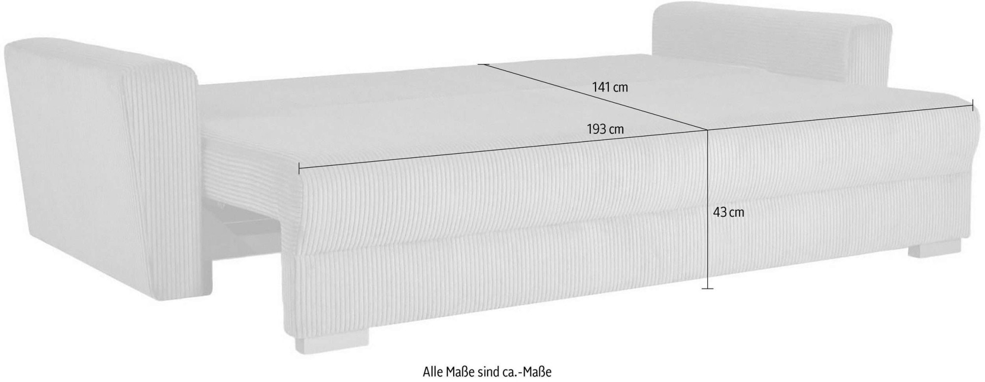 INOSIGN 3-Sitzer »MAGHERA Schlafsofa mit Bettkasten, in hochwertiger Verarbeitung«, mit Wellenunterfederung, Cord und Struktur-Bezug, B/H/T 230/92,5/79 cm