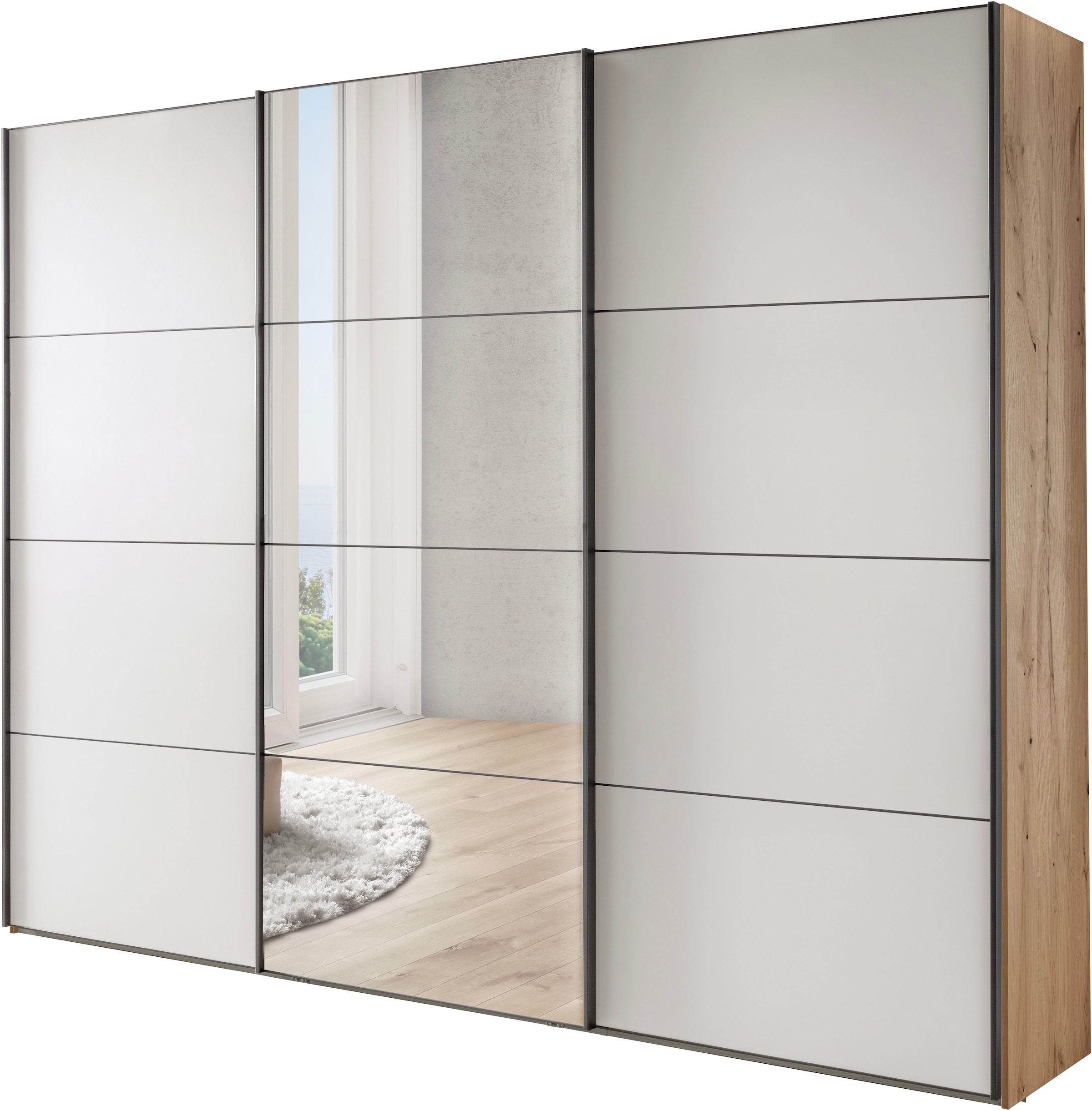 WIEMANN Schwebetürenschrank »Phoenix, Made in Germany, modernes Design, Highlight, Blickfang« Viele Farbkombinationen, in 4 Breiten und in 2 Höhen erhältlich,  maximaler Staurraum, inkl.Einlegeböden, Wäscheböden u. Dämpfer