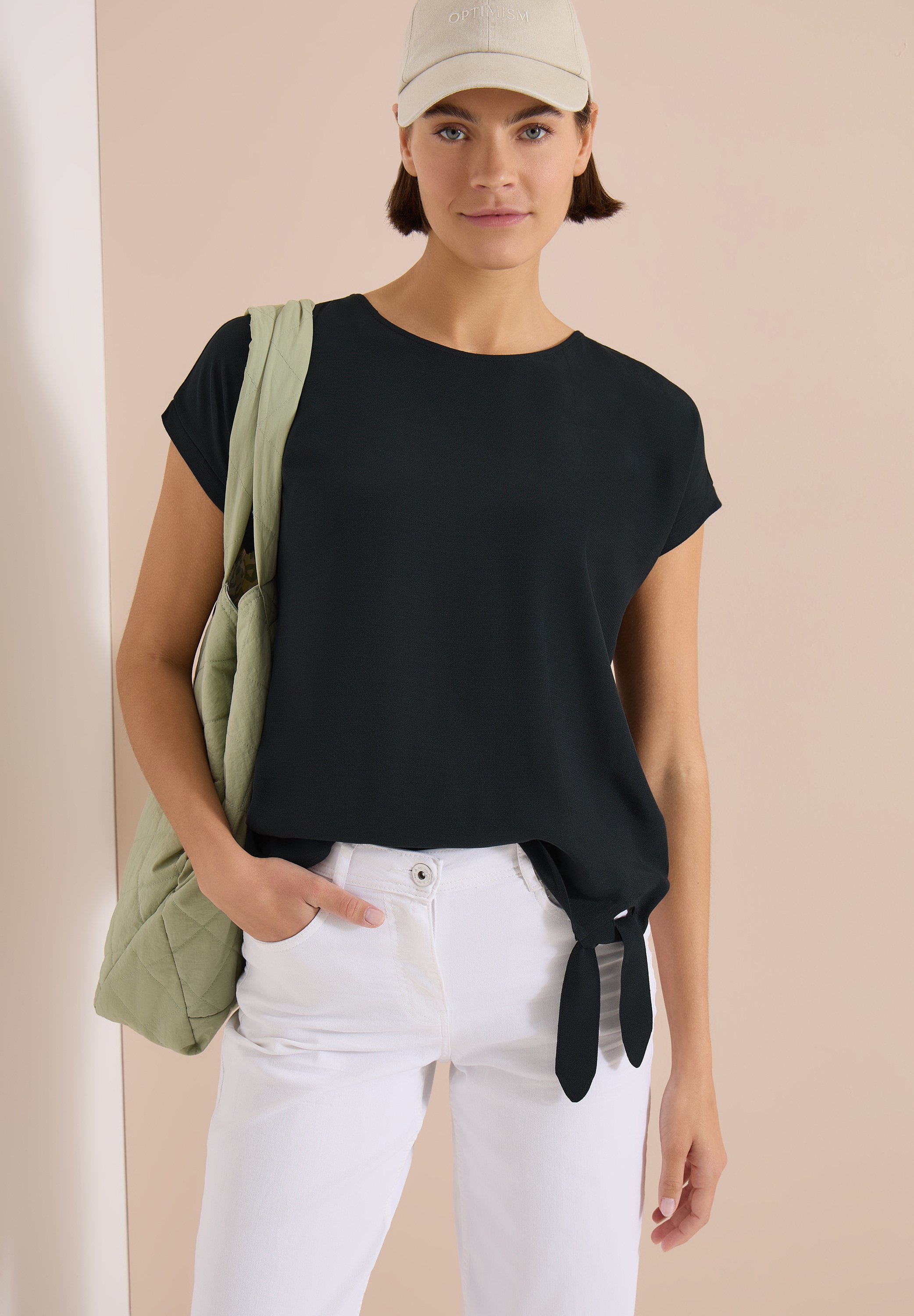 Cecil Kurzarmbluse Sommershirt mit Knotendetail