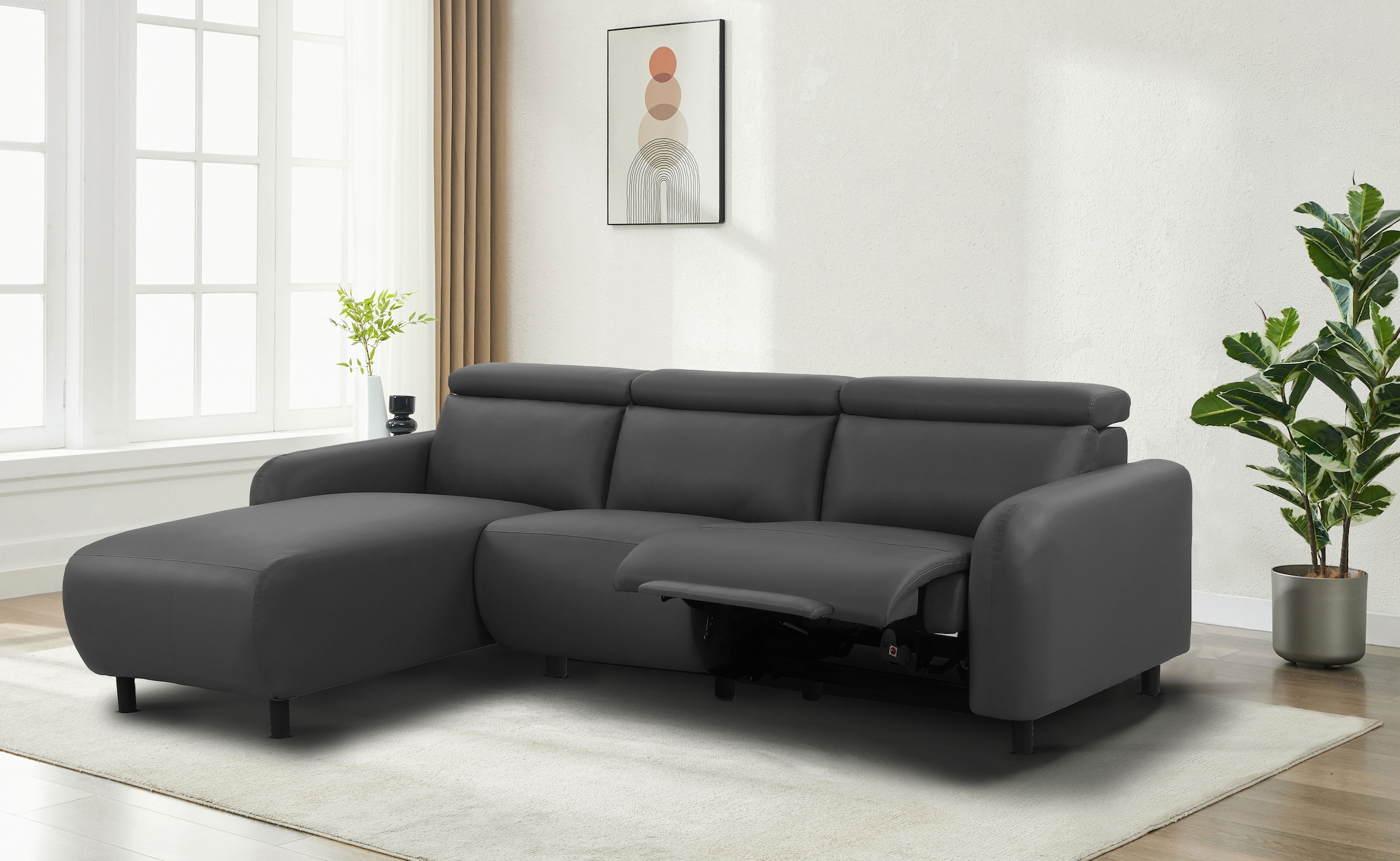 Home affaire Ecksofa »SKAANE Kunstleder, L-Form, 274 cm, manuelle u. elektrische Funktion,«, rundes Design, Kopfteilverstellung, Federkernpolsterung