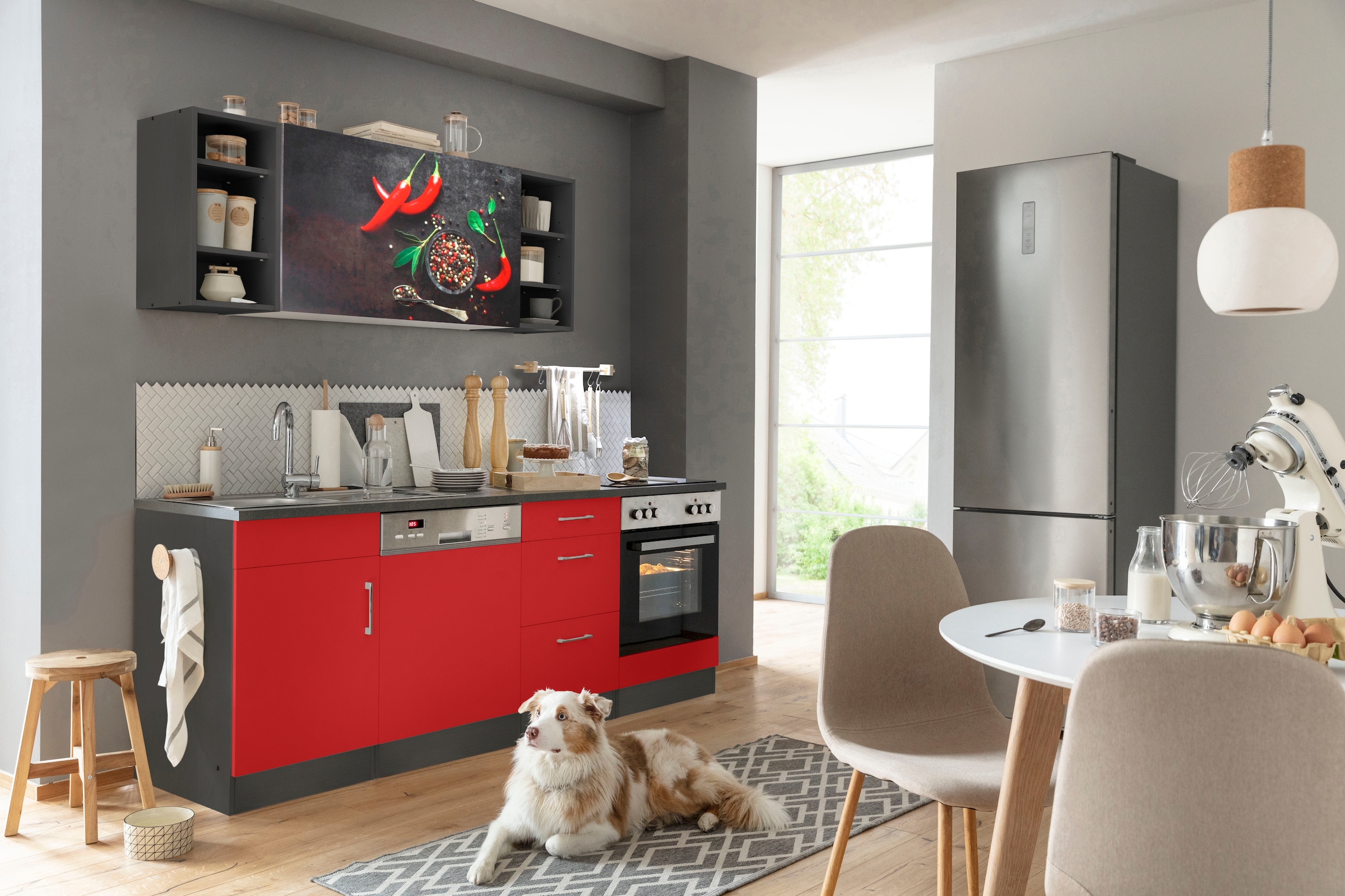 KOCHSTATION Küchenzeile »KS-Paris – Küchen mit einzigartigen Fotomotiven auf den Fronten« Breite 220 cm, wahlweise mit E-Geräten, mit Motivdruck