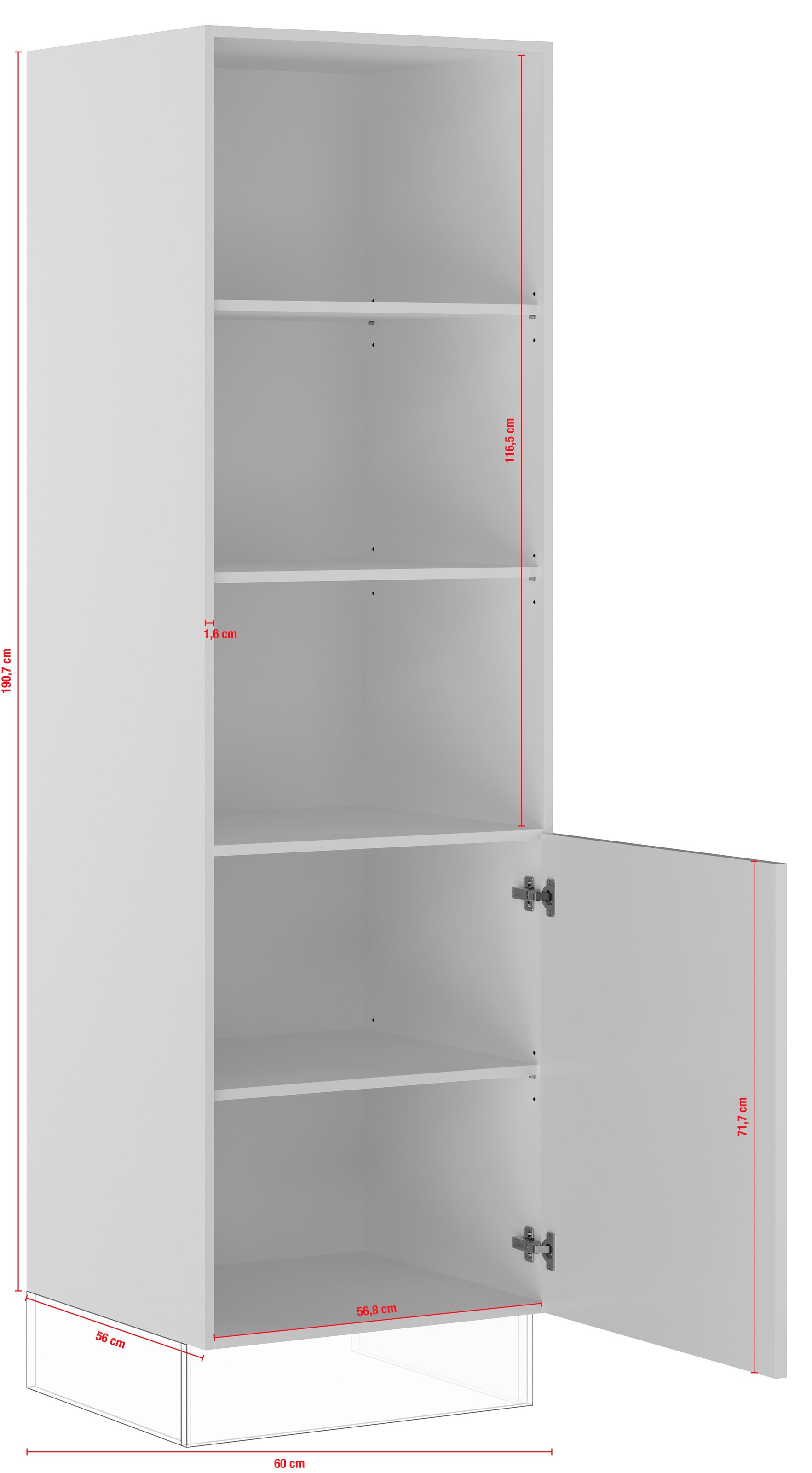 IMPULS KÜCHEN Seitenschrank »"Prag", Breite/Höhe: 60/190,7 cm«, vormontiert, mit Drehtür, mit verstellbaren Fachböden