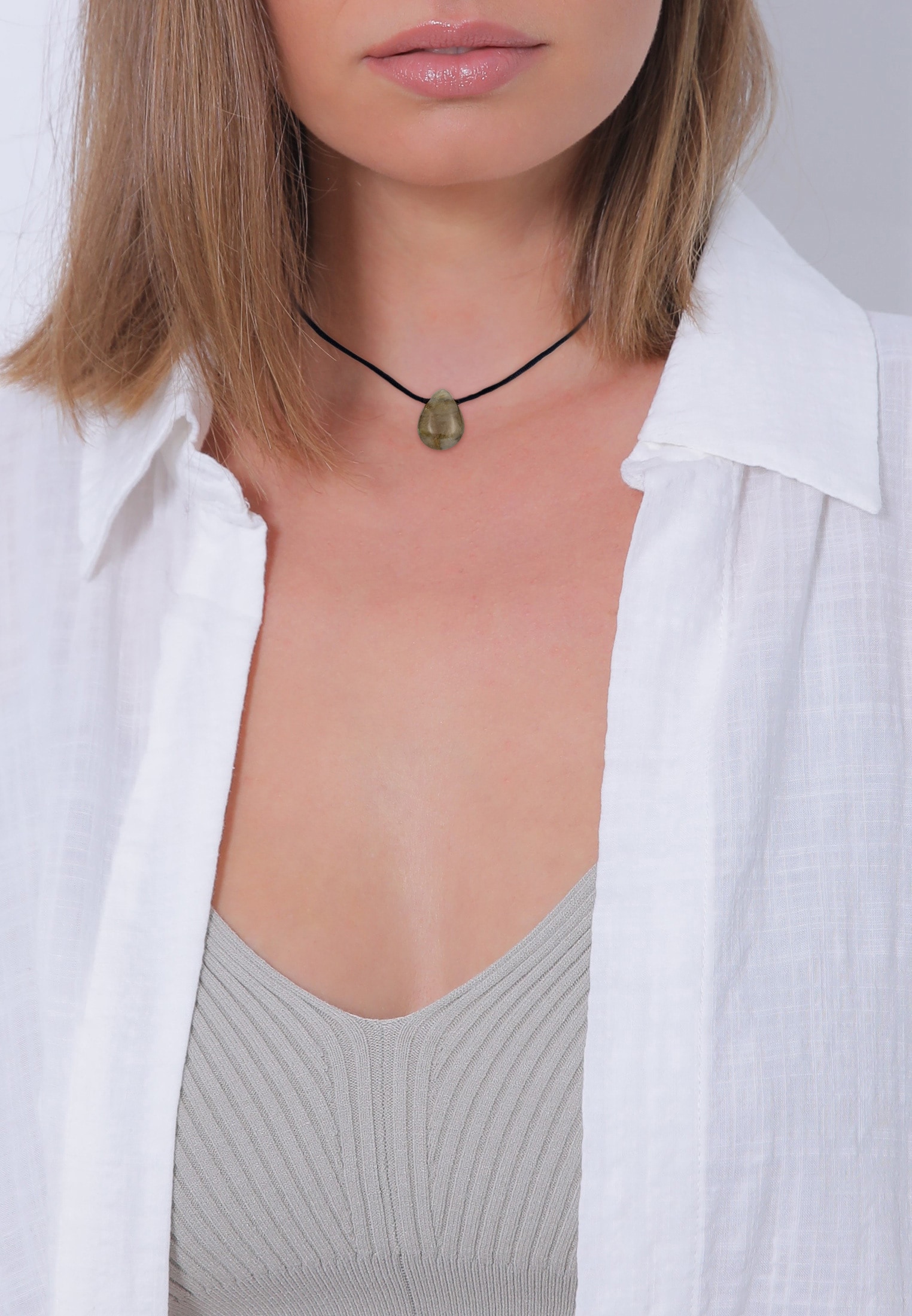 Elli Premium Choker »Halskette Choker Satin Labradorit Edelstein Tropfen 925 Silber«