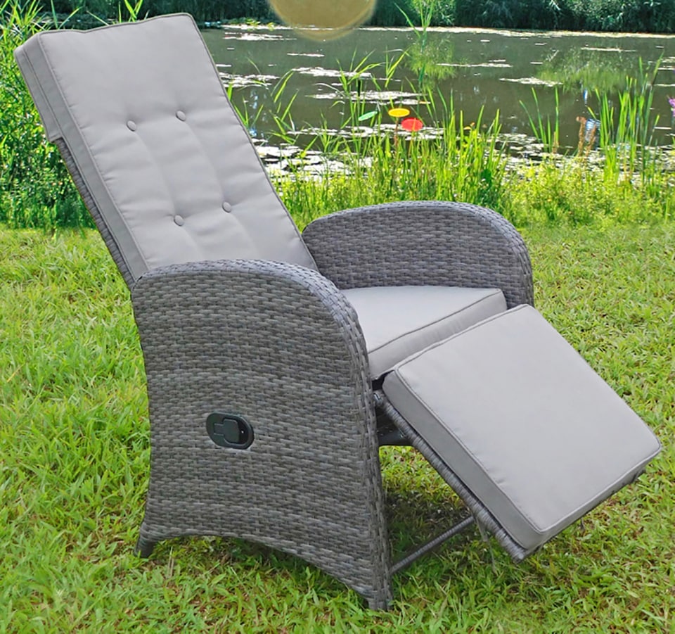 Garden Pleasure Loungesessel »SALERNO«, (Set, 2 St.), Polyrattan, verstellbar, inkl. Auflagen, grau