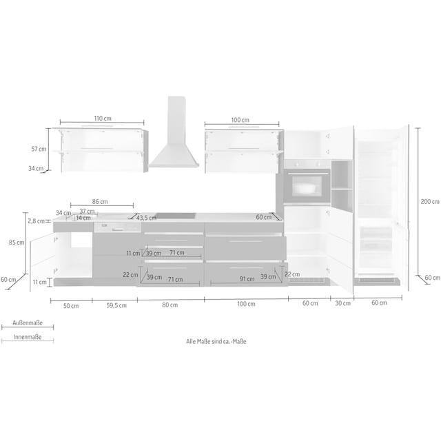 HELD MÖBEL Küchenzeile »Wien«, Breite 440 cm, wahlweise mit E-Geräten und  Induktion bestellen bei OTTO