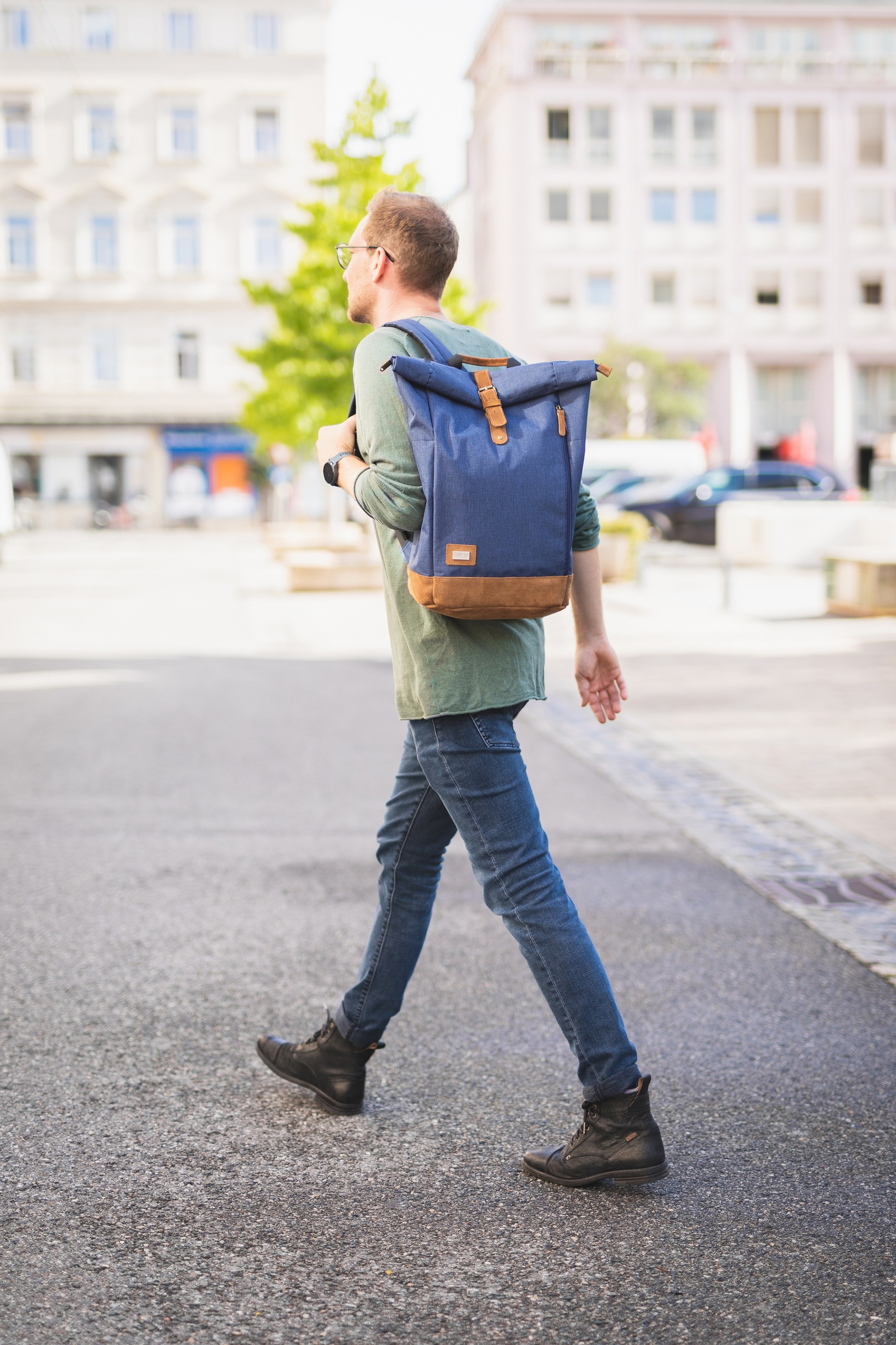 Fillikid Wickelrucksack »Berlin, navy melange«, Reflektoren, inkl. Wickelauflage