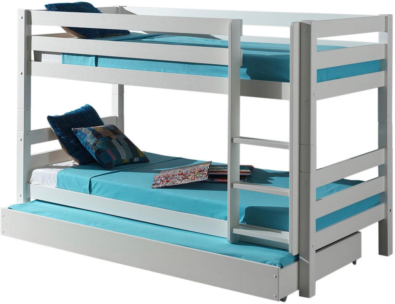 Vipack Etagenbett »Pino, inkl. Rolllattenrost, Leiter und Absturzschutz«, (B/H/T ca. 210x140x105cm, massiv Kiefer 2 Farben zur Wahl), optional mit Bettschublade auf Rollen