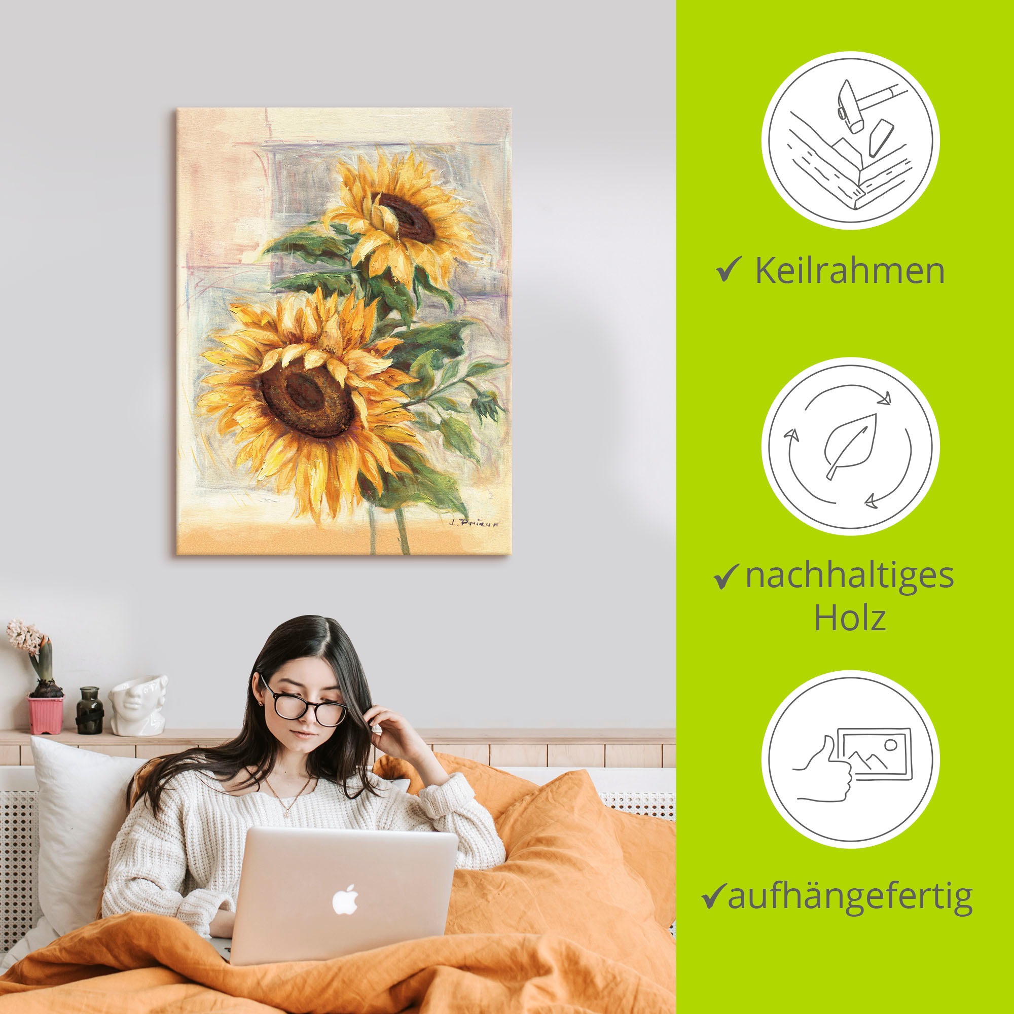 Artland Wandbild »Sonnenblumen II«, Blumen, (1 St.), als Alubild, Outdoorbild, Leinwandbild, Poster, Wandaufkleber