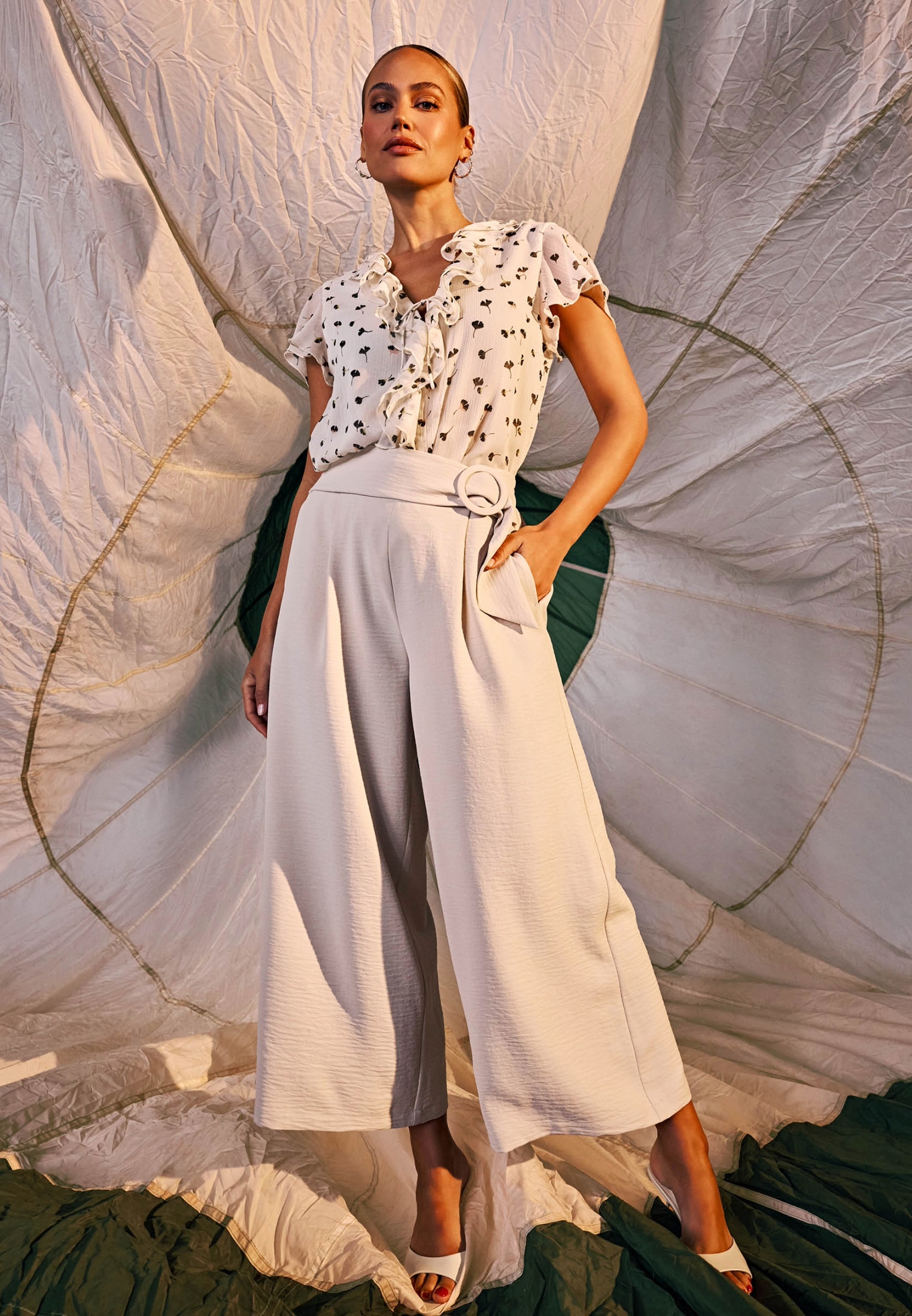 Zero Stoffhose »Hose mit weitem Bein und Gürtel 26 Inch«
