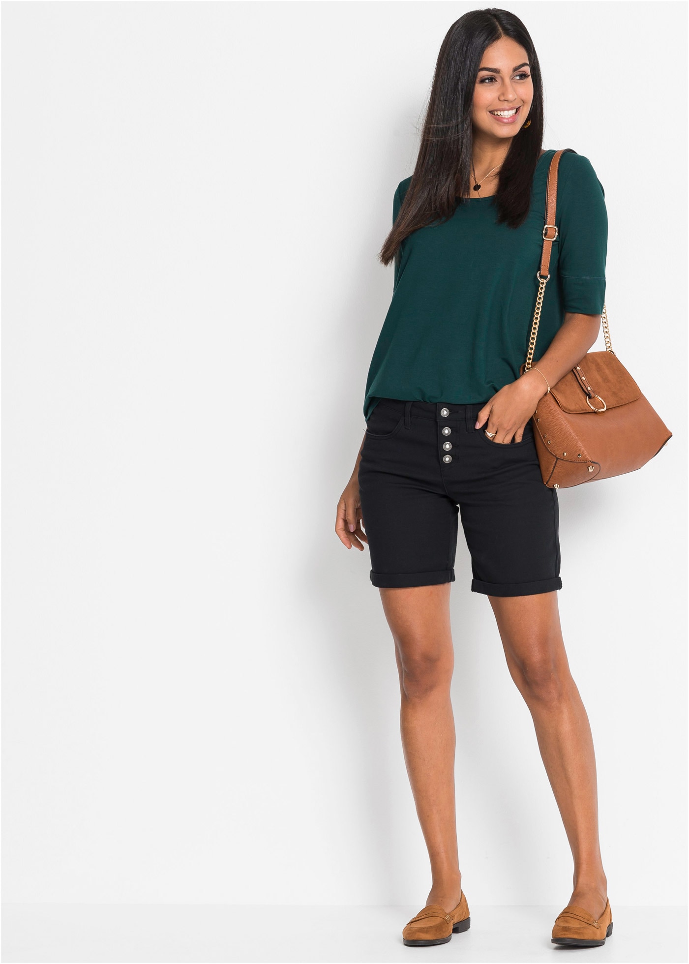 bonprix Bermudas  Skinny Fit, aus Stretch-Material, mit modischer Knopfleiste