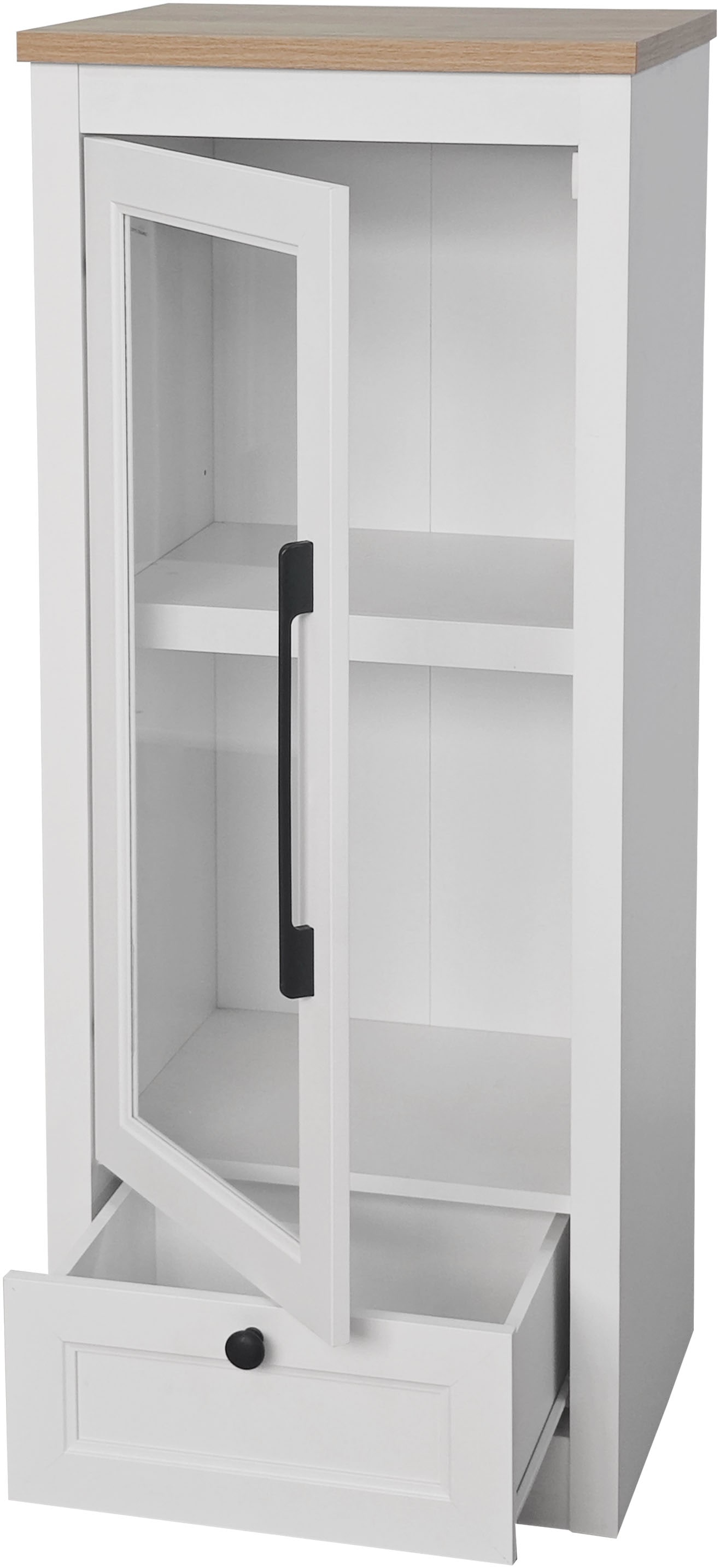 OTTO home Vitrine »Ismund«, aus MDF, mit Holz-Zierleiste, schwarzem Metallgriff, Höhe 121 cm