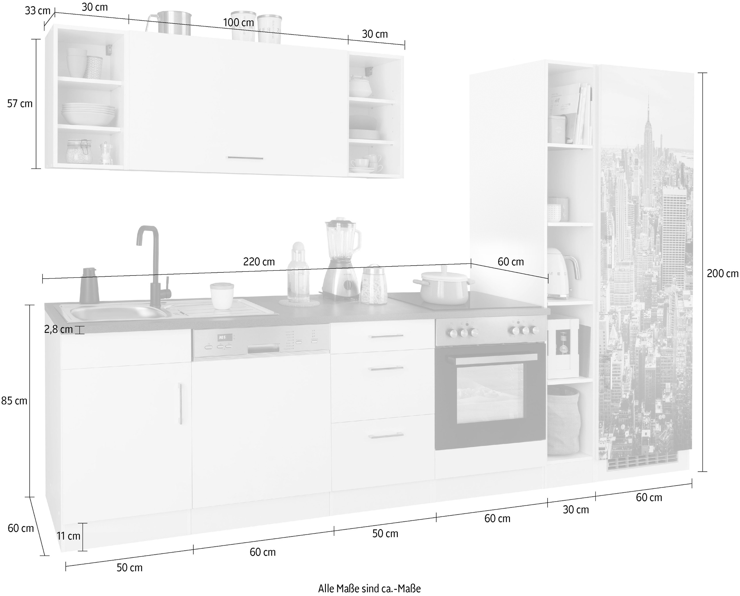 KOCHSTATION Küchenzeile »KS-Paris – Küchen mit einzigartigen Fotomotiven auf den Fronten« Breite 310 cm, wahlweise mit E-Geräten, mit Motivdruck