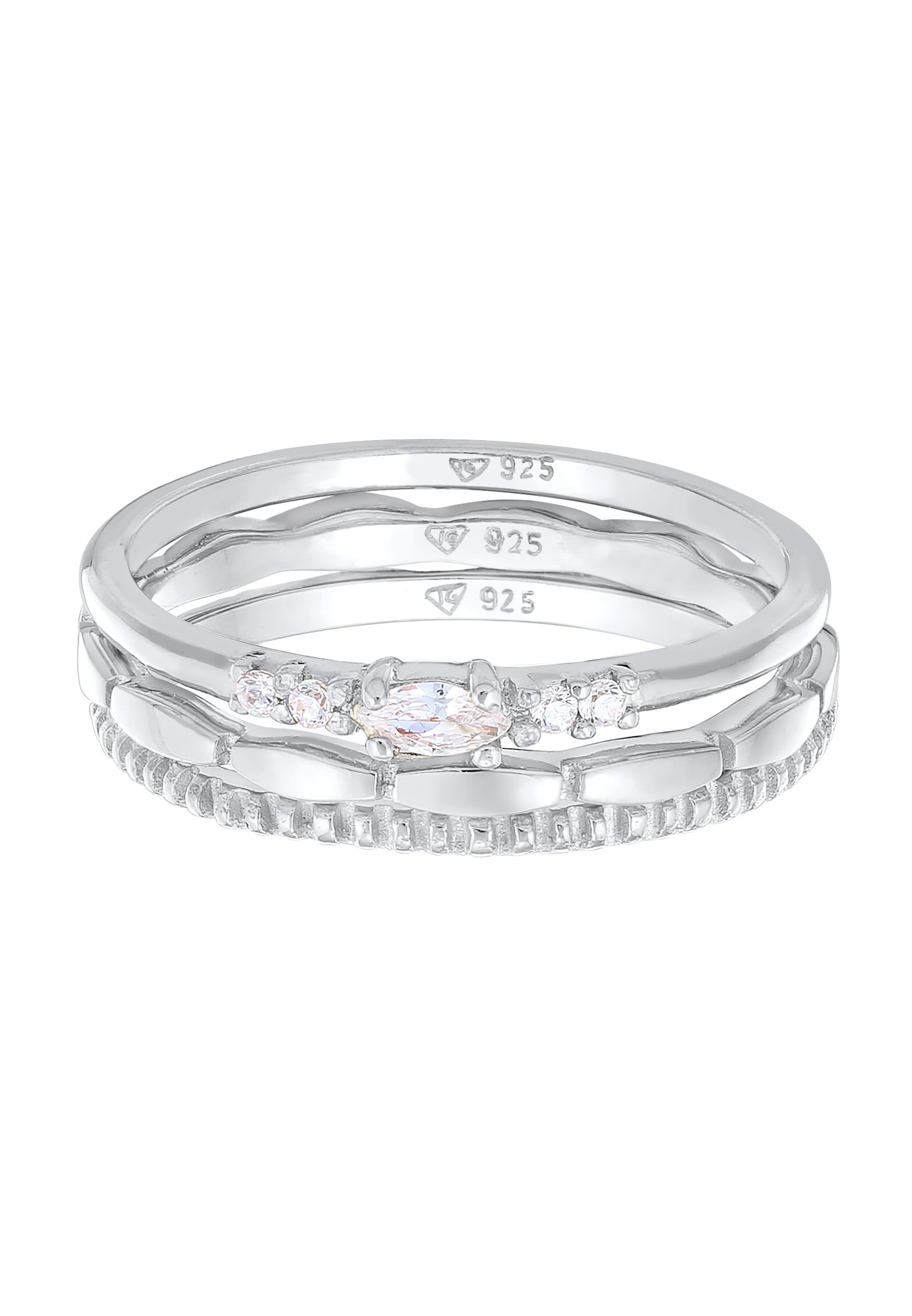 Elli Ring-Set »Ring Zirkonia Marquise Basic Stapelring Set 925 Silber«
