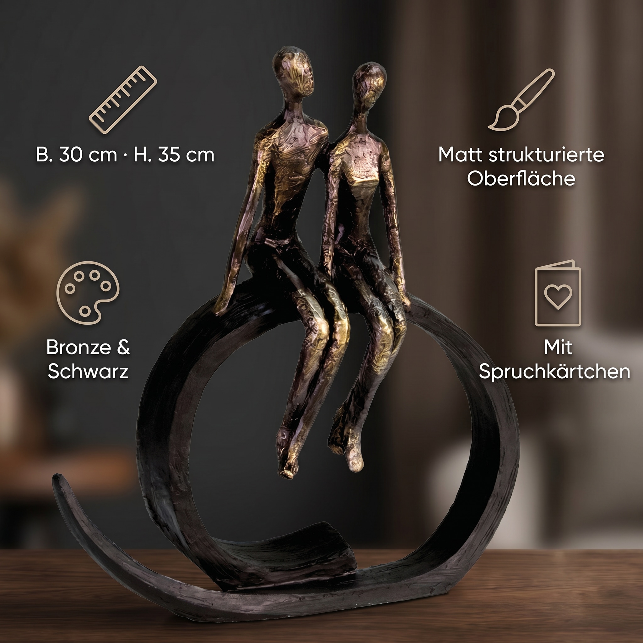 Casablanca by Gilde Dekofigur »Skulptur Close« Dekoobjekt, Höhe 35 cm, Pärchen, mit Spruchanhänger, Wohnzimmer