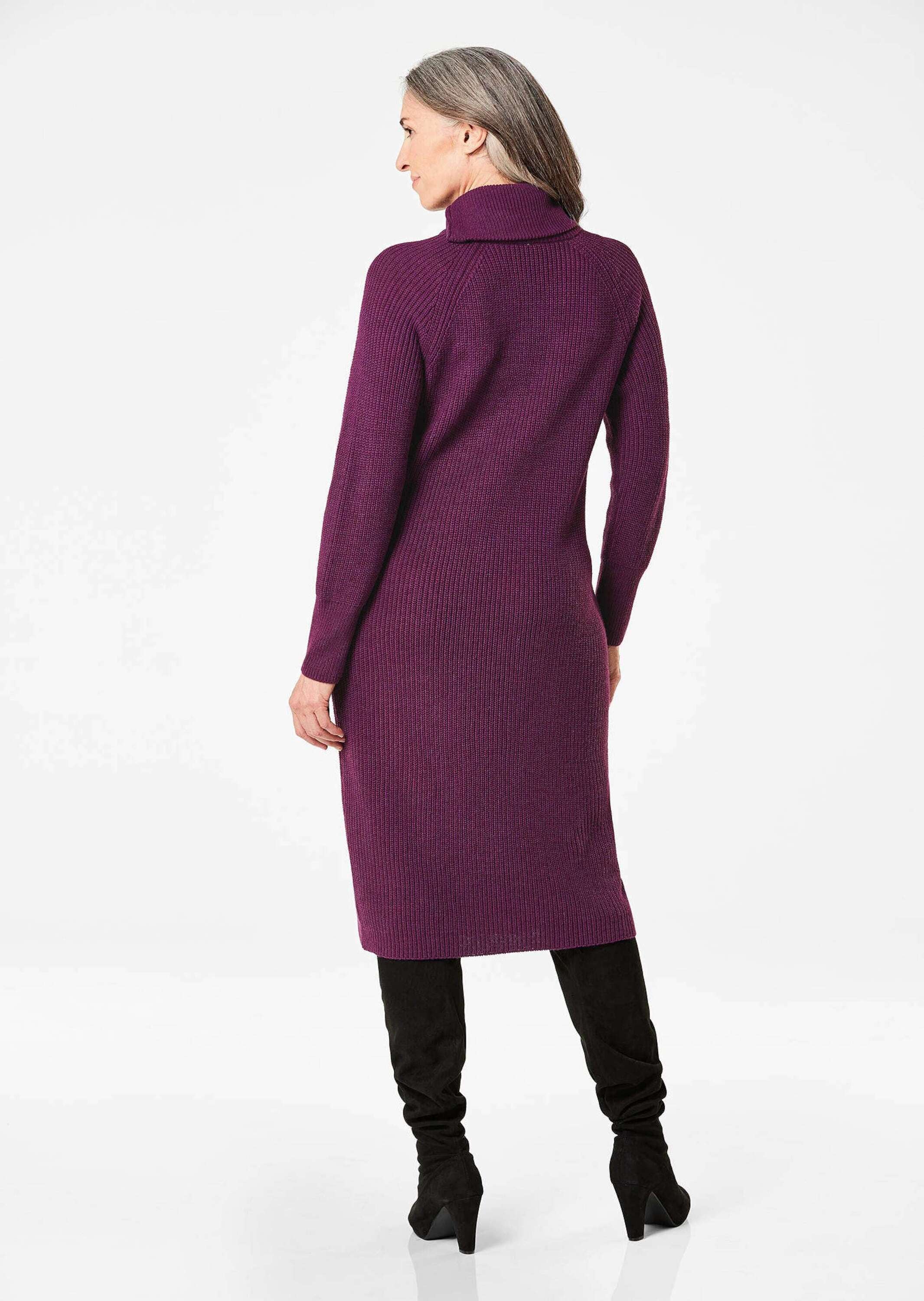GOLDNER Strickkleid »Kurzgröße Strickkleid mit raffiniertem asymmetrischem Kragen«