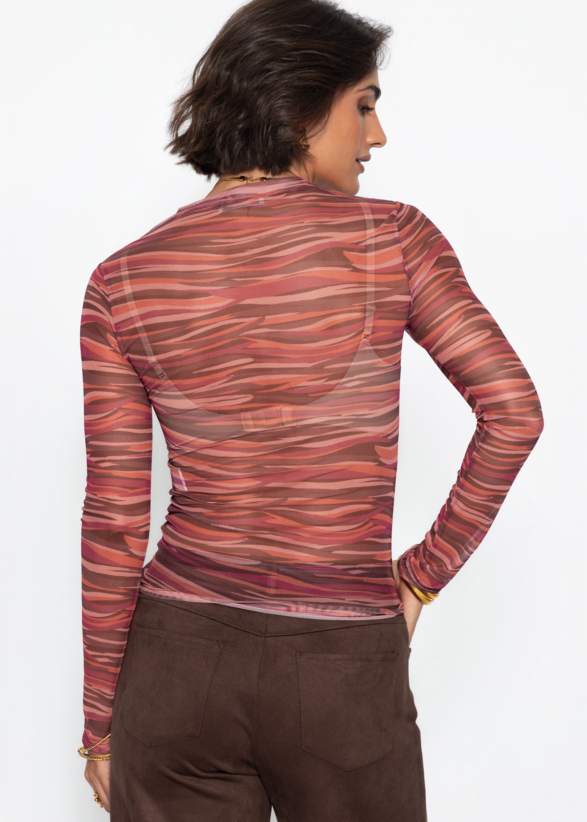 SASSYCLASSY Strickpullover »Mesh Langarmshirt mit abstrakten Streifen« 66