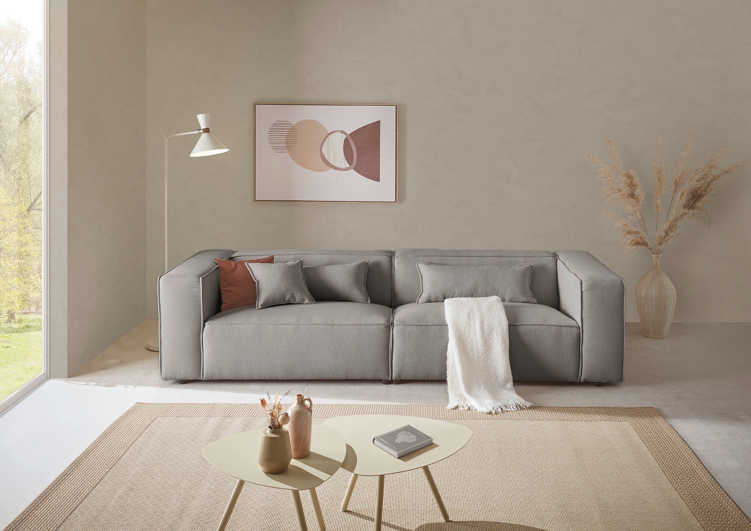 LeGer Home by Lena Gercke 3-Sitzer »PIARA, Struktur, Couch mit Kedernaht« schwarze Füße, bequemer Sitzkomfort