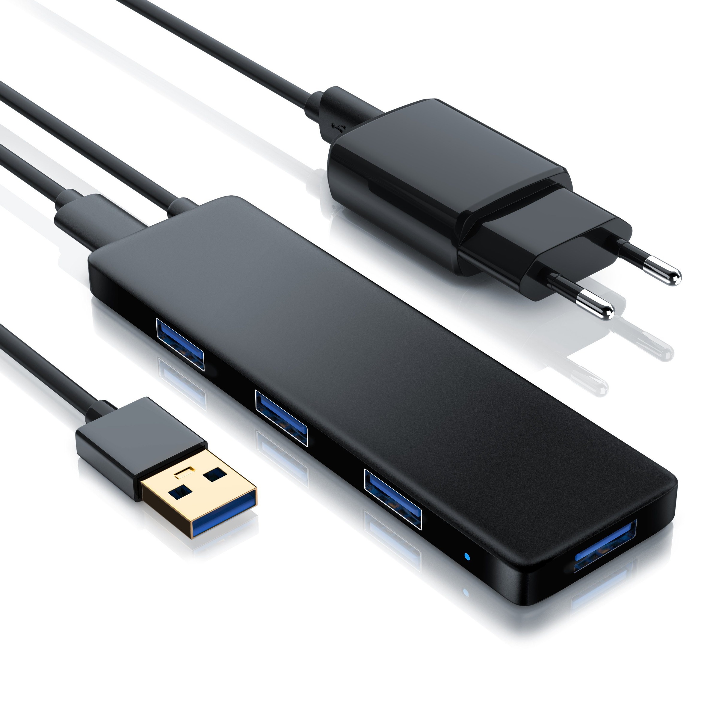Primewire 4-Port aktiver Ultra Slim USB 3.0 Hub inkl. Netzteil »Hot-Plug / bus-powered«