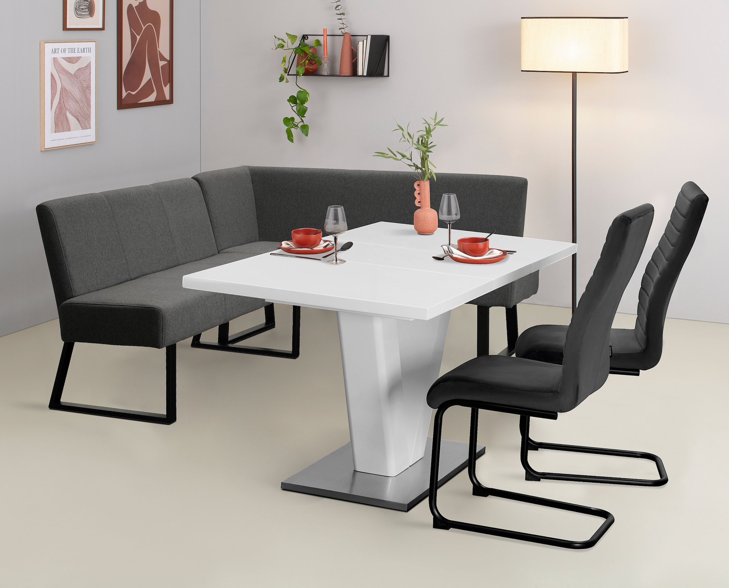 Home affaire Eckbank »Gladiole, TOPSELLER!, OTTOs Choice«, (Sitzbank, Esszimmerbank, Bank), mit Taschenfederkern, schwarzes Metallgestell, Breite 190 cm