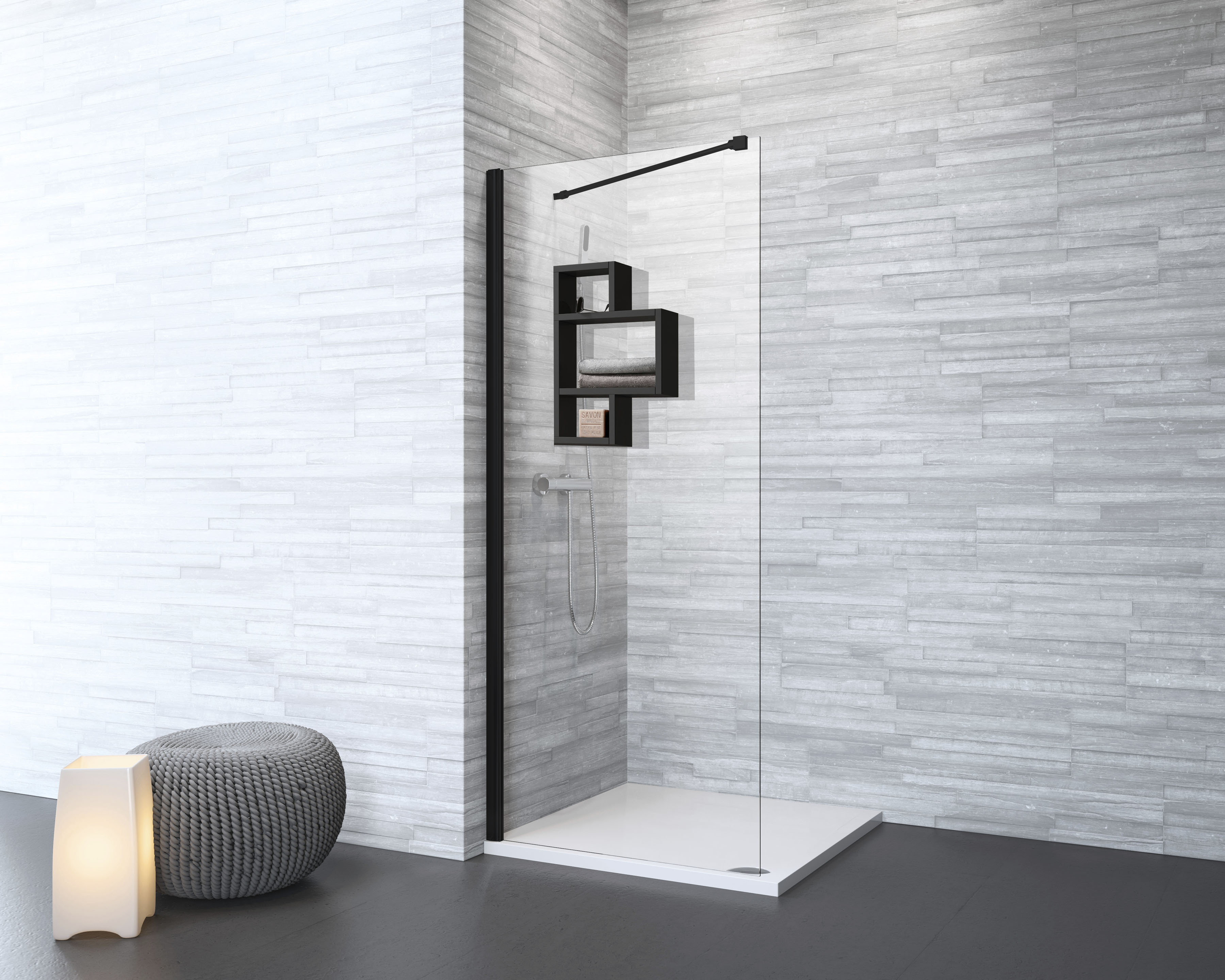 Welltime By Geo Walk-in-Dusche inkl. großem Regal in schwarz in schwarz, Größe B/H: 90 cm x 200 cm