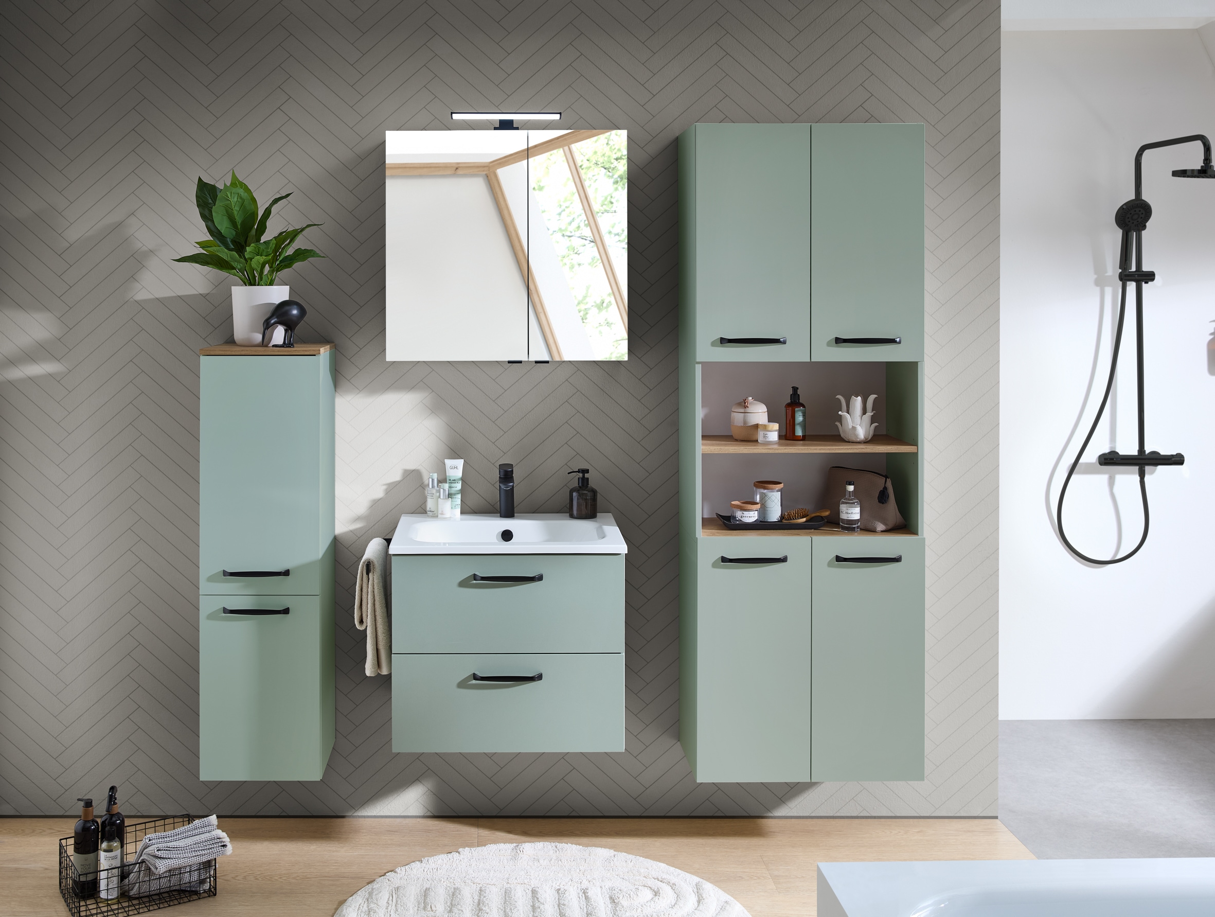 Saphir Hochschrank »Quickset 500, Badschrank 61,6 cm breit, 4 Türen« 4 Einlegeböden, 1 offenes Fach, Badezimmer-Hochschrank