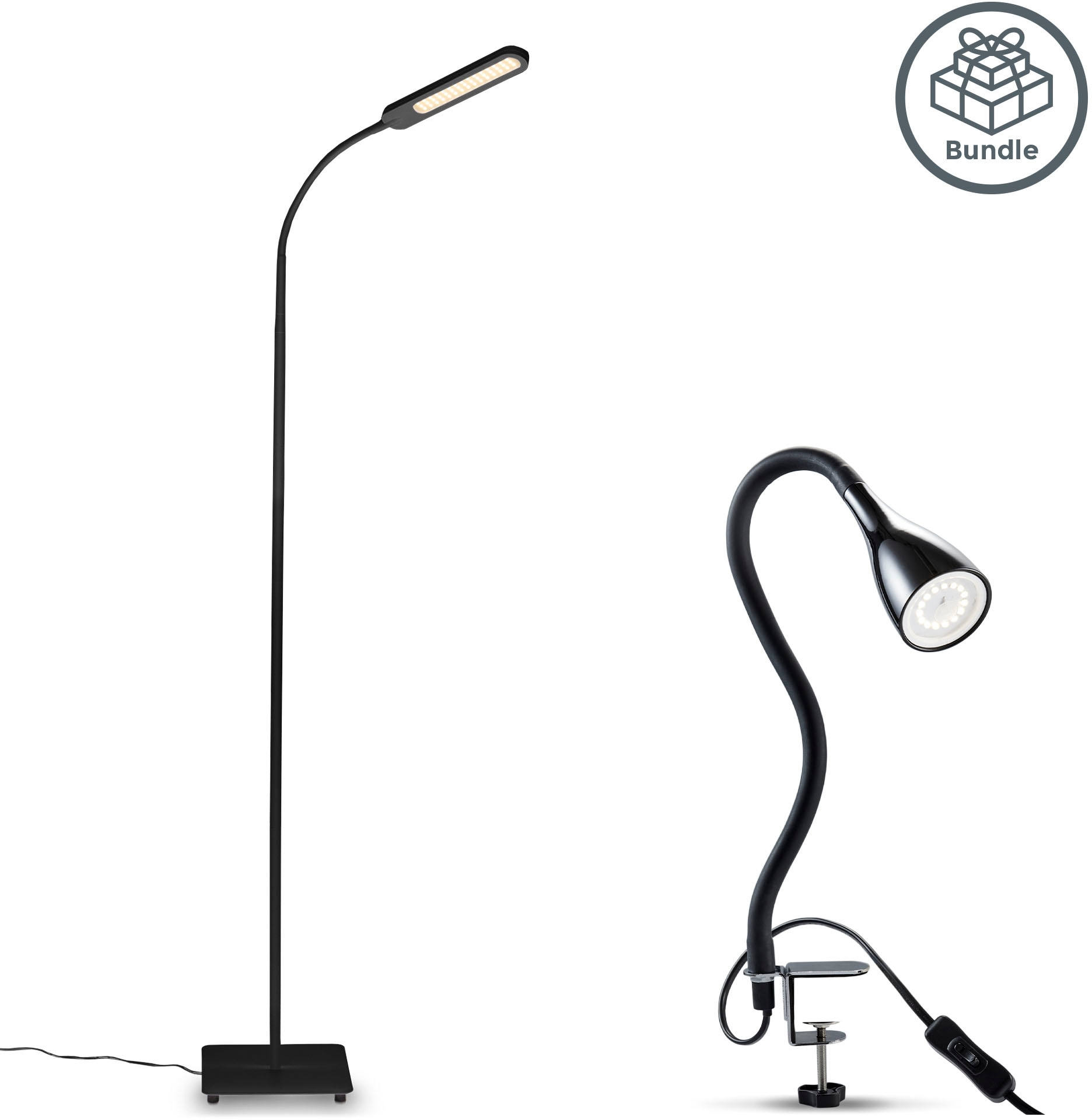 B.K.Licht LED Stehlampe und  biegsame Tischleuchte im Set
